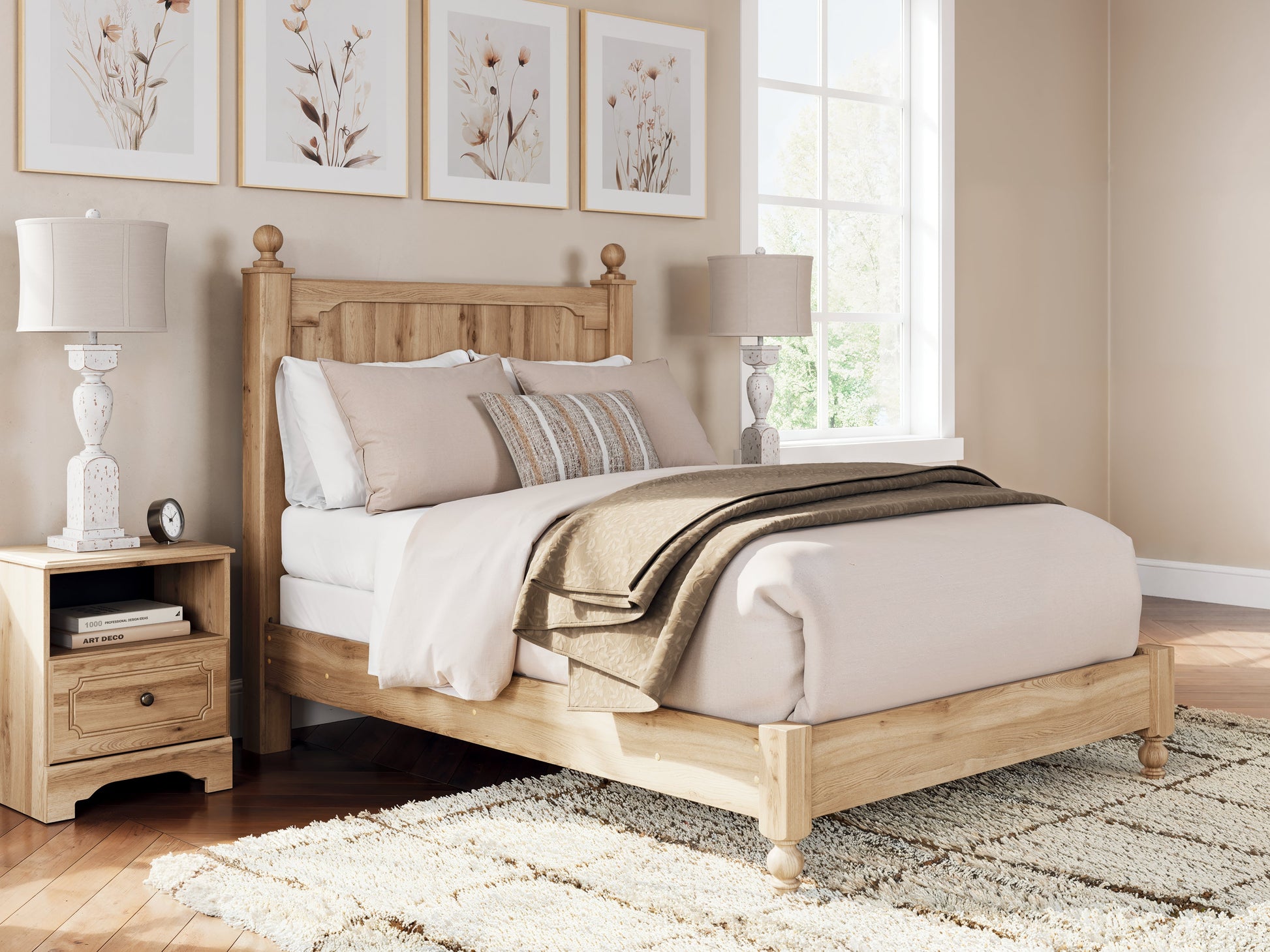 Aleaport Warm Brown Full Panel Bed- Viva Furn