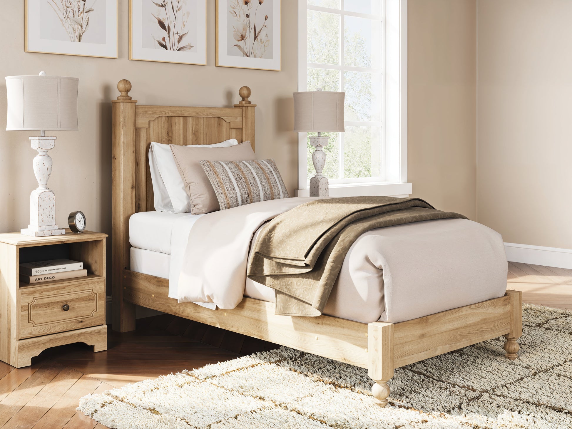 Aleaport Warm Brown Twin Panel Bed- Viva Furn