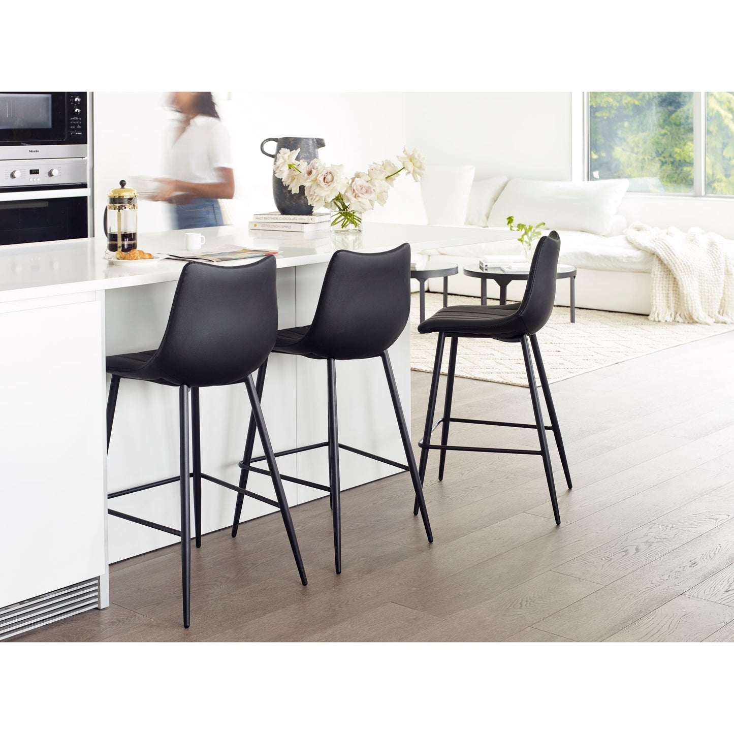 Alibi Matte Black Counter Stool (Set of 2) - Ornate Home