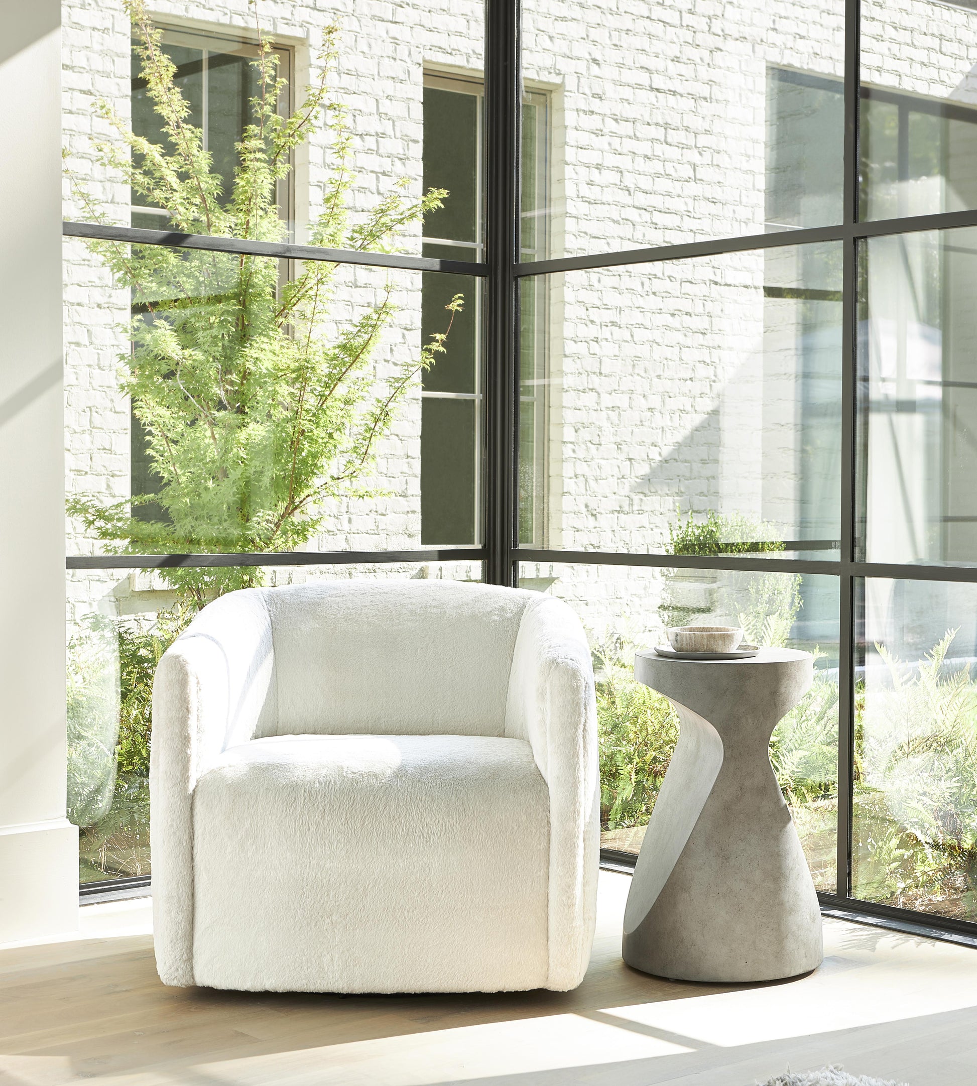 Aline White/Cream Fabric Swivel Chair - Ornate Home