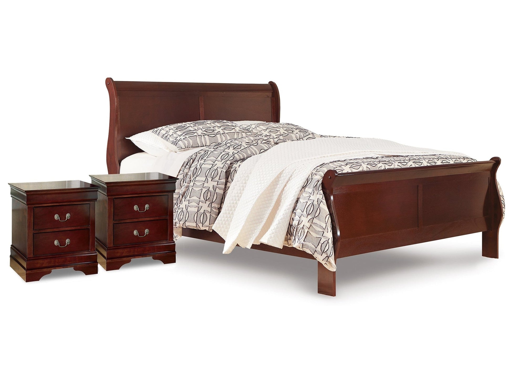 Alisdair Reddish Brown Queen Sleigh Bedroom Set with 2 Nightstands- Viva Furn