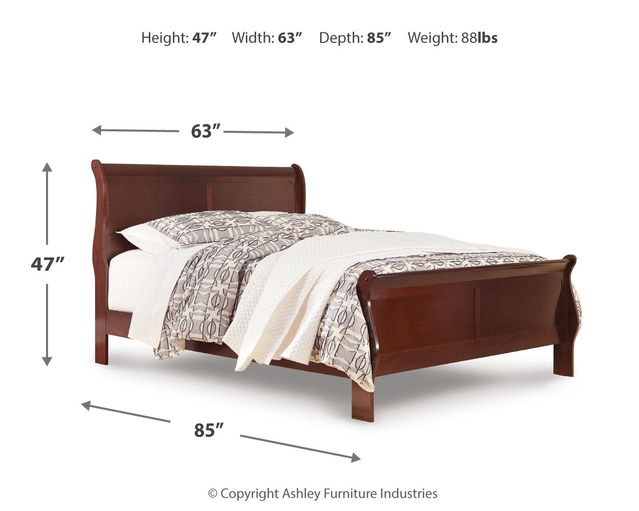 Alisdair Reddish Brown Queen Sleigh Bedroom Set with 2 Nightstands- Viva Furn