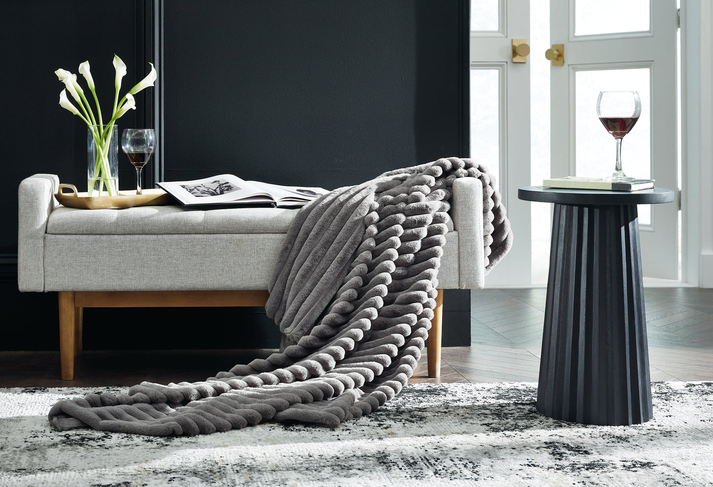 Alsonwell Gray Striped Throw- Viva Furn