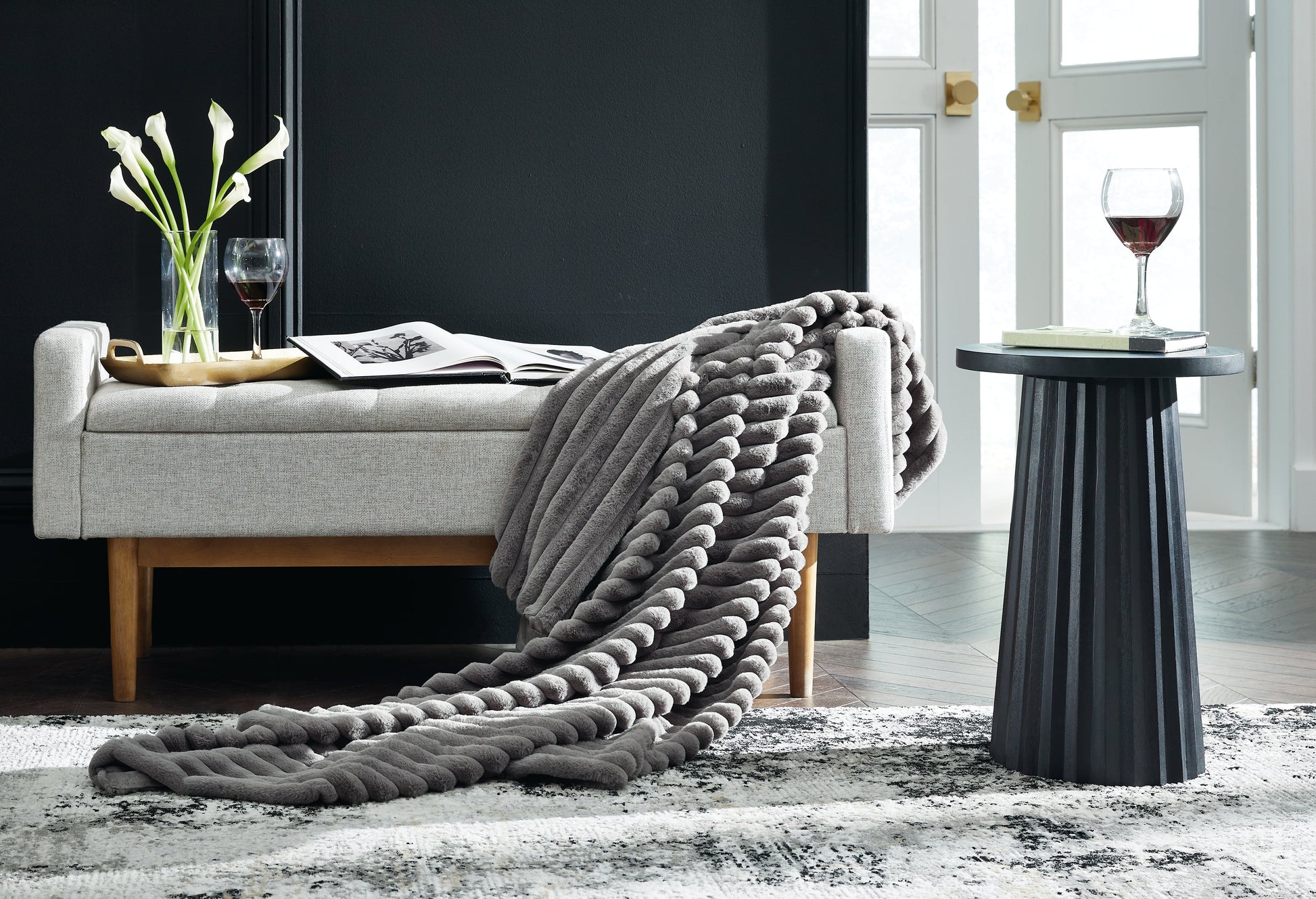 Alsonwell Gray Striped Throw- Viva Furn
