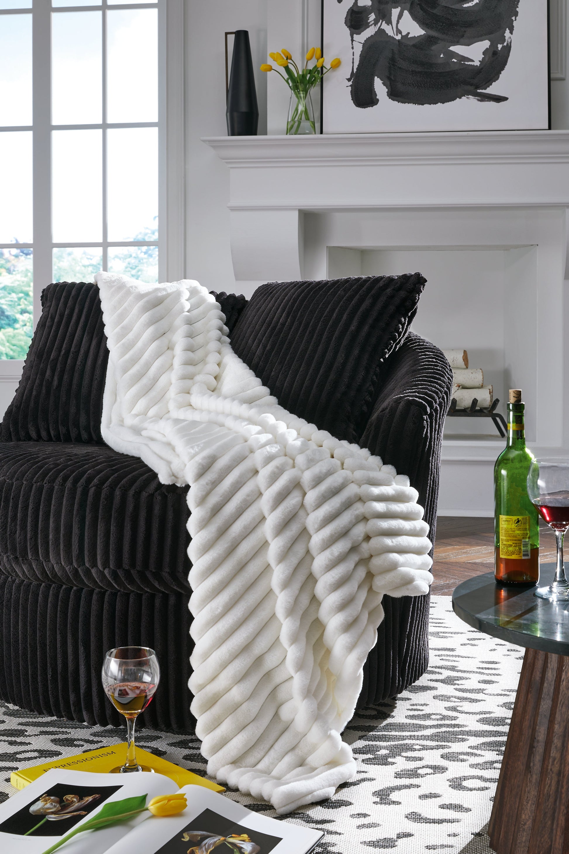 Alsonwell White Striped Throw- Viva Furn
