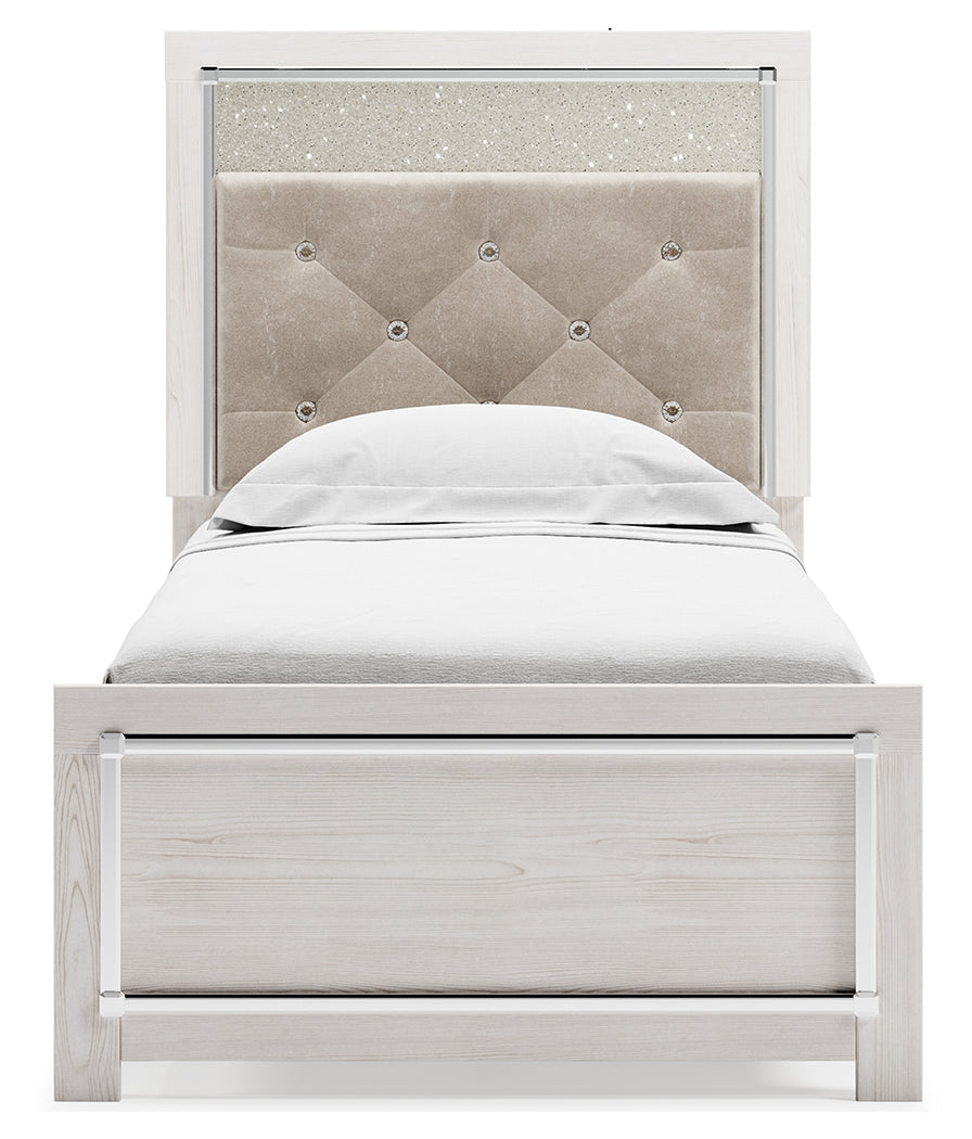 Altyra White Twin Upholstered Panel Bed and 2 Nightstands- Viva Furn