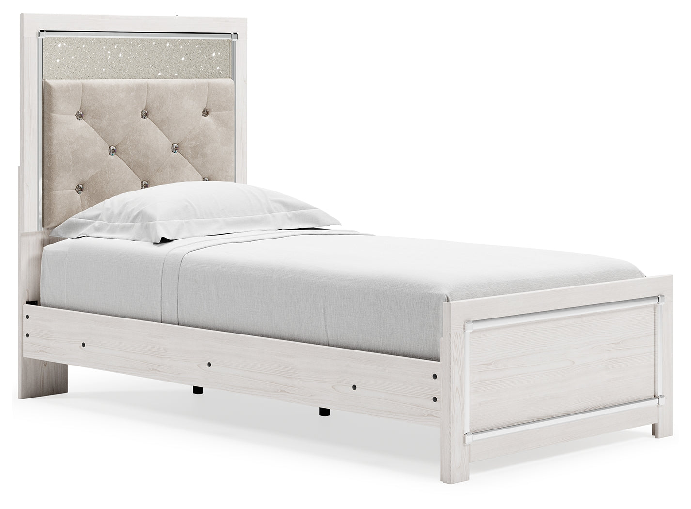 Altyra White Twin Upholstered Panel Bed and 2 Nightstands- Viva Furn