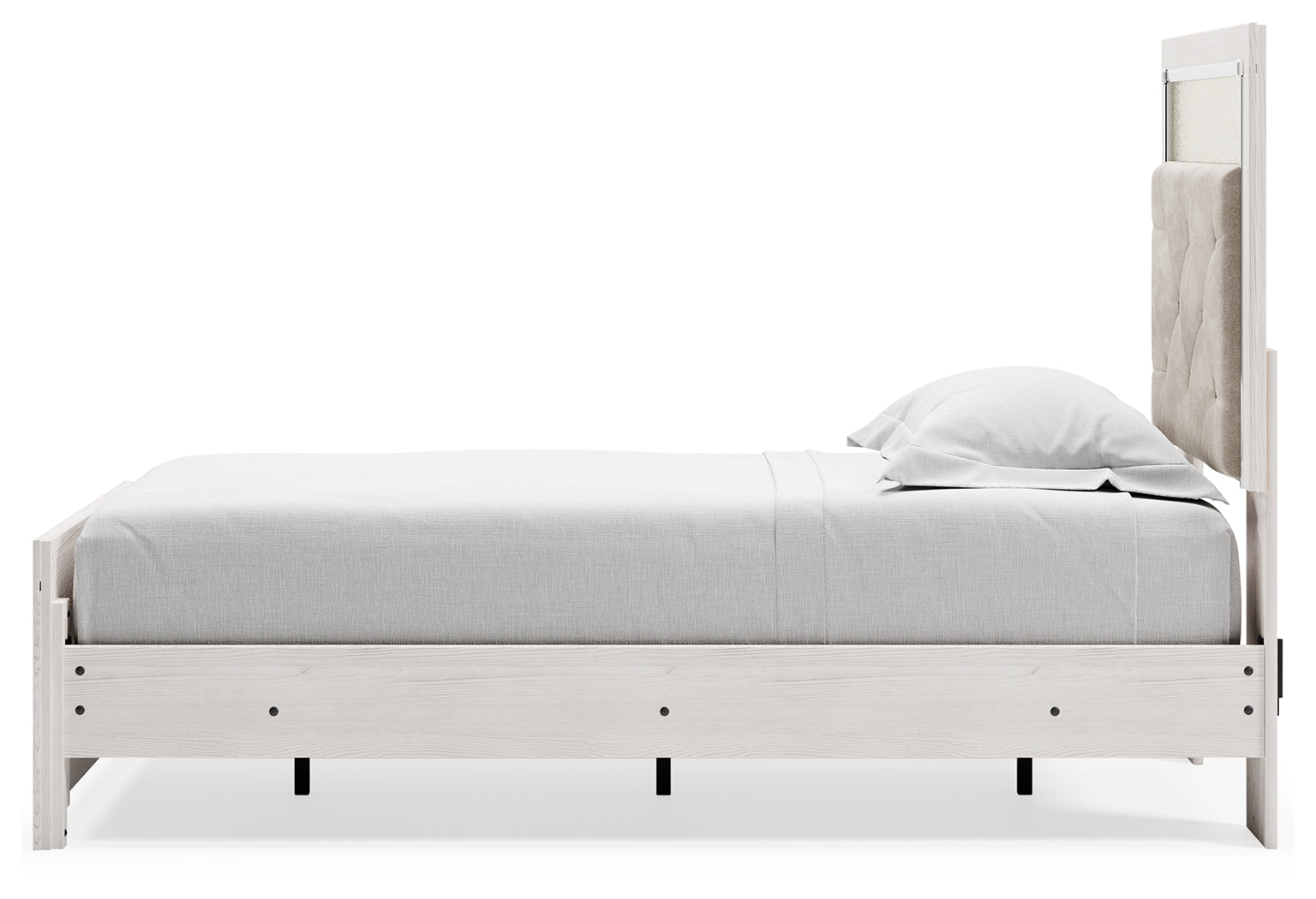 Altyra White Twin Upholstered Panel Bed and 2 Nightstands- Viva Furn
