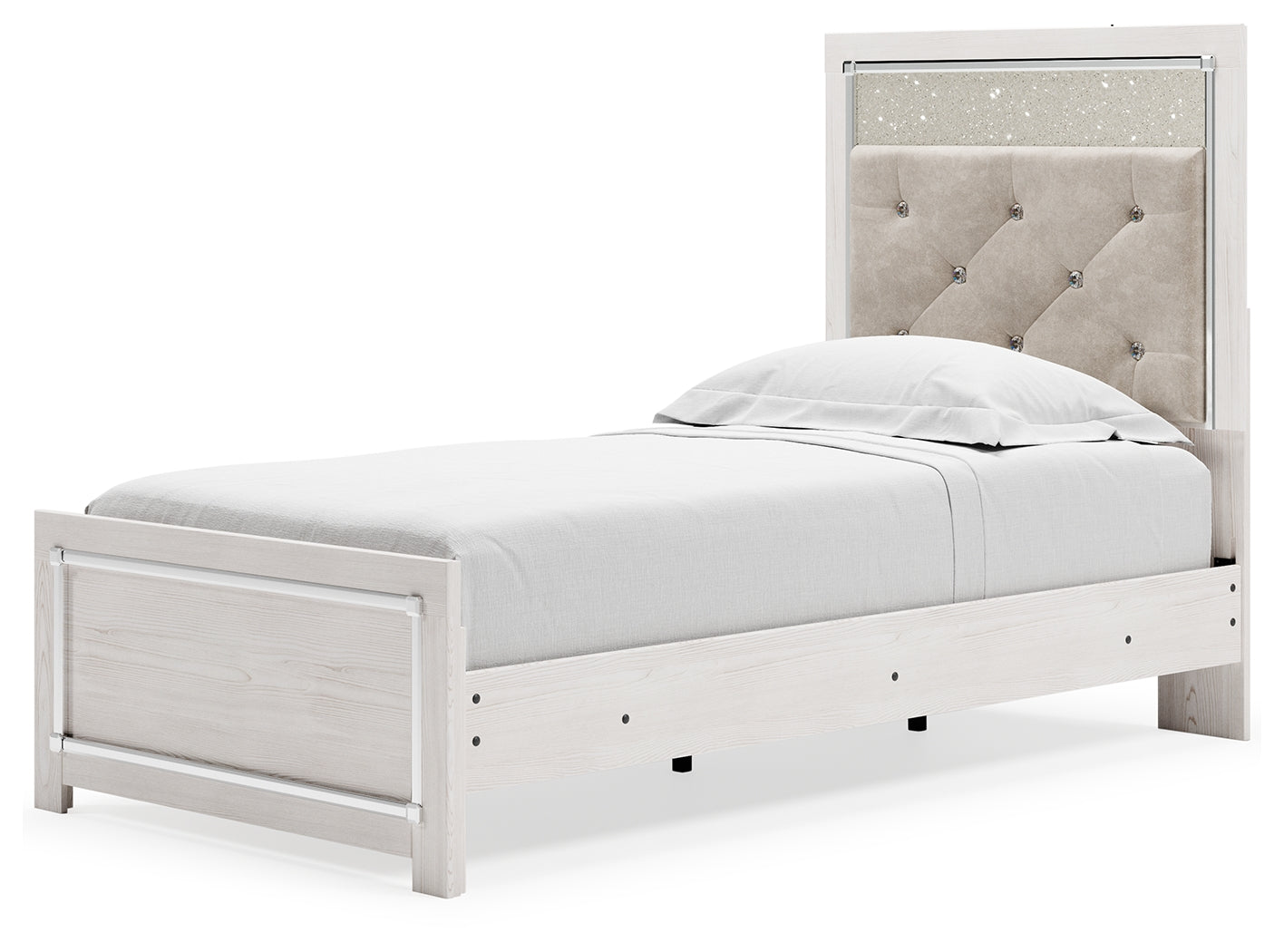 Altyra White Twin Upholstered Panel Bed and 2 Nightstands- Viva Furn