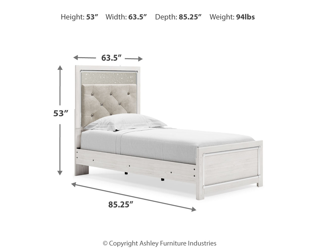 Altyra White Twin Upholstered Panel Bed and 2 Nightstands- Viva Furn