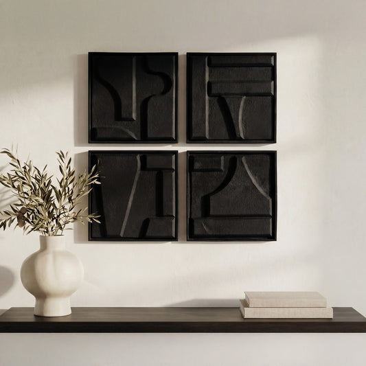 Alva Black Wall Sculpture (Set of 4) - Ornate Home