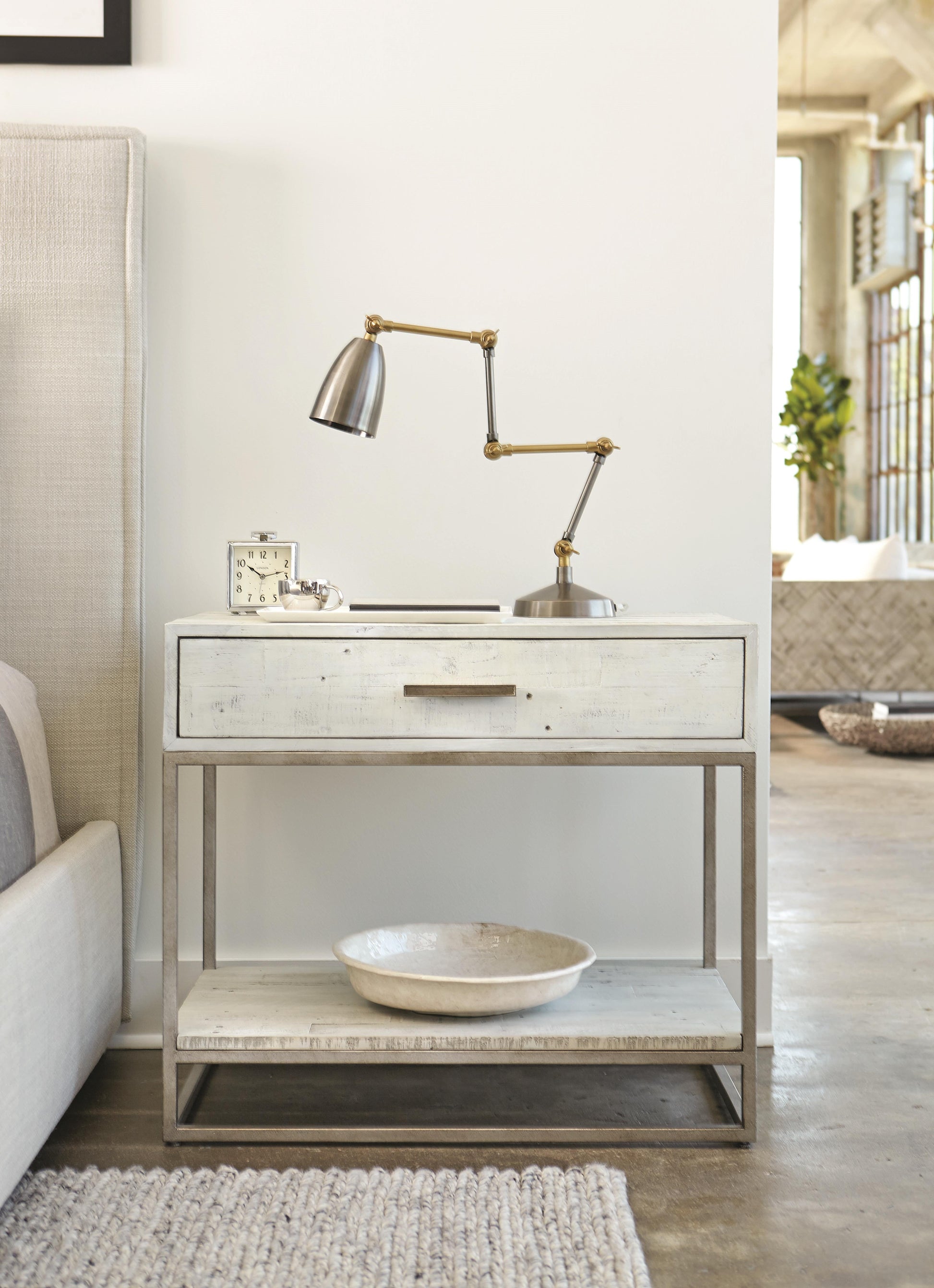 Alvar Glazed Silver/Brushed White Nightstand - Ornate Home