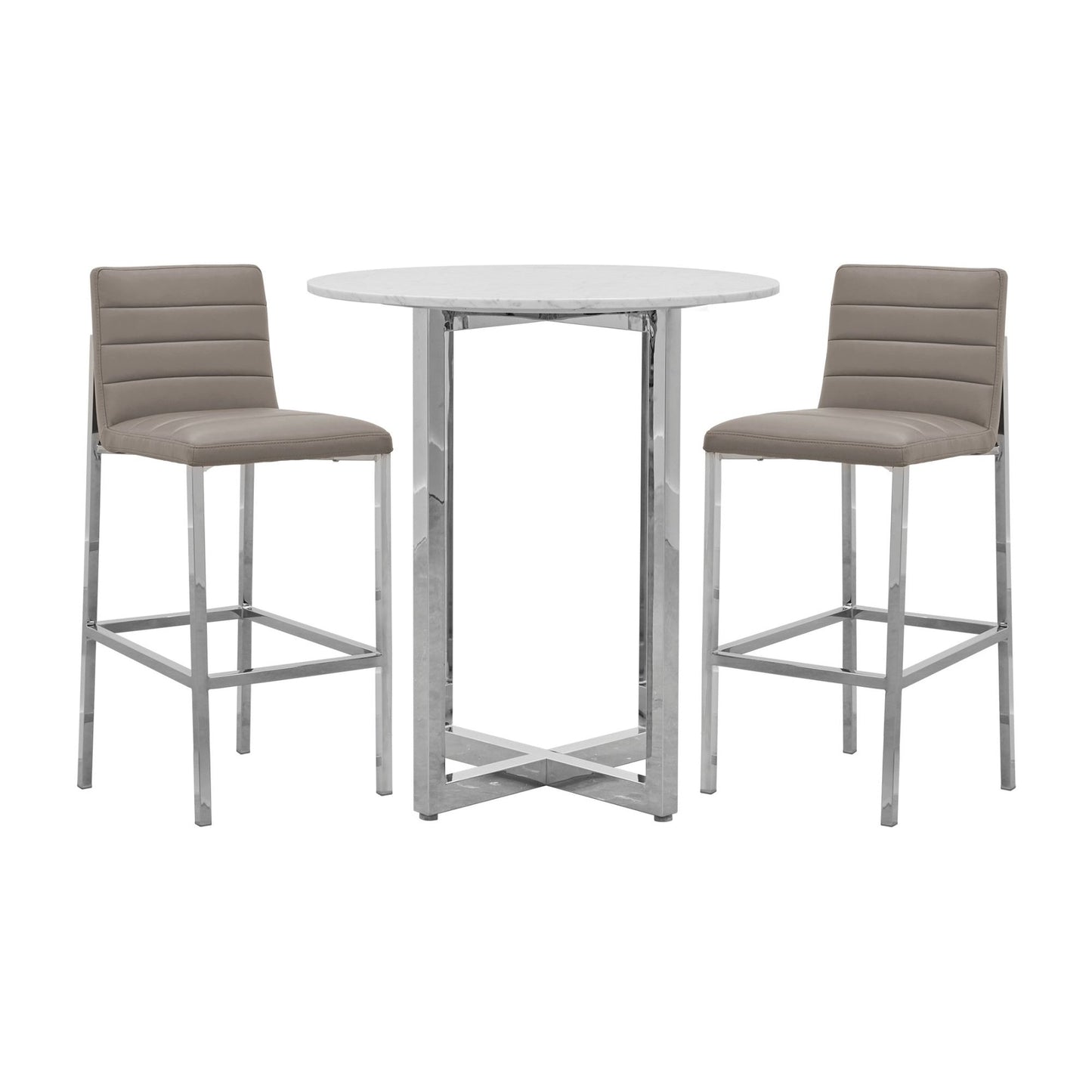 Amalfi Metal Back Bar Stool in Taupe Leather (Set of 2) - Ornate Home