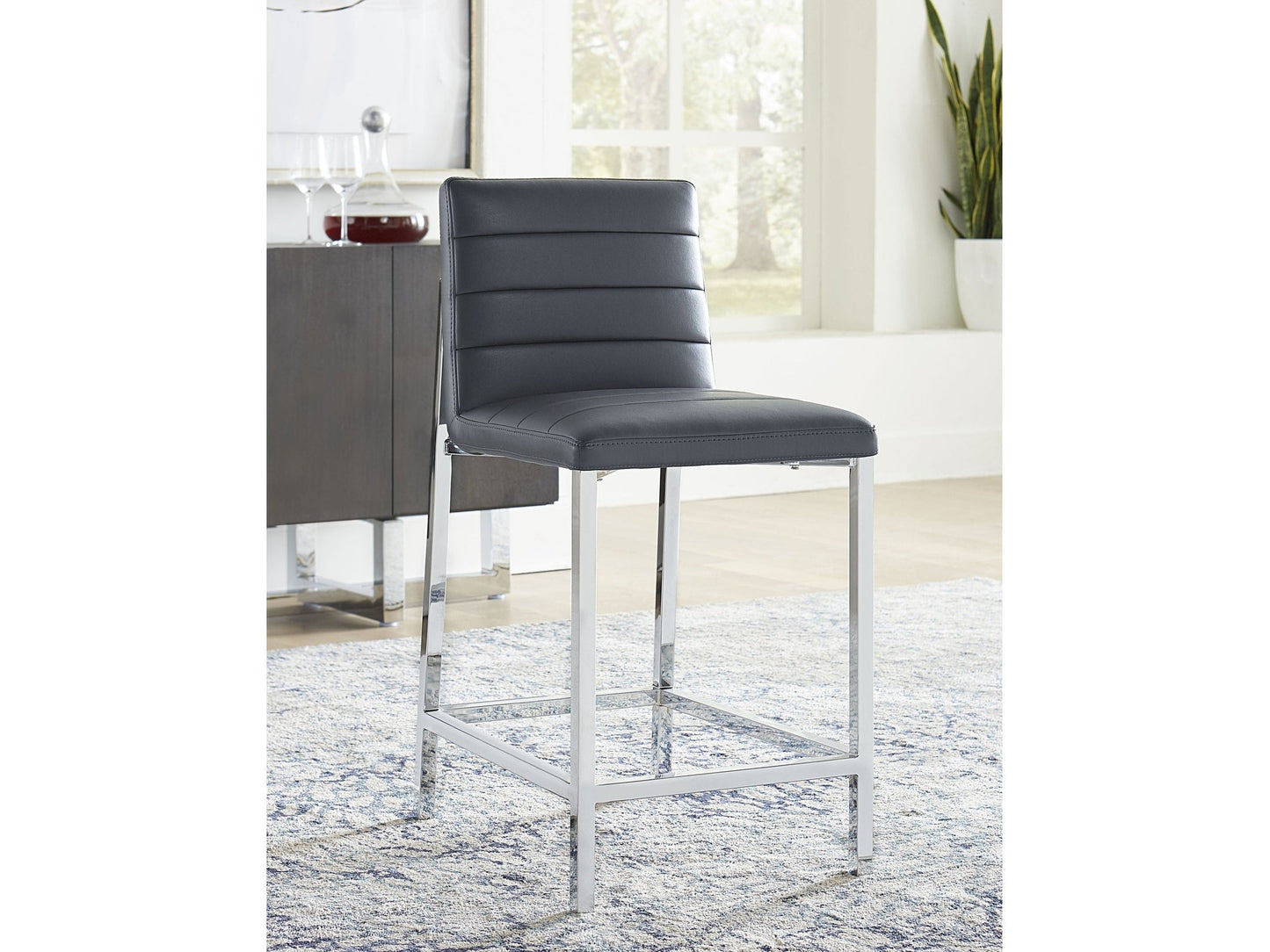 Amalfi Metal Back Counter Stool in Cobalt Leather (Set of 2) - Ornate Home