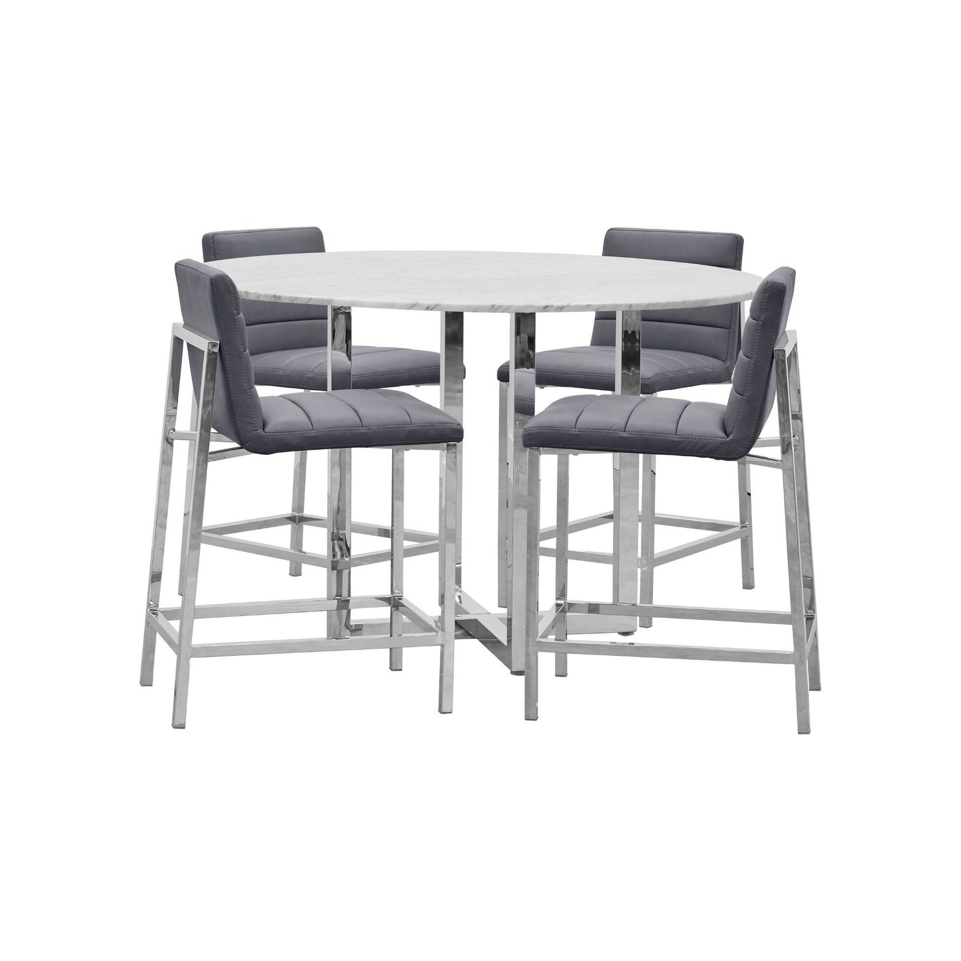 Amalfi Metal Back Counter Stool in Cobalt Leather (Set of 2) - Ornate Home