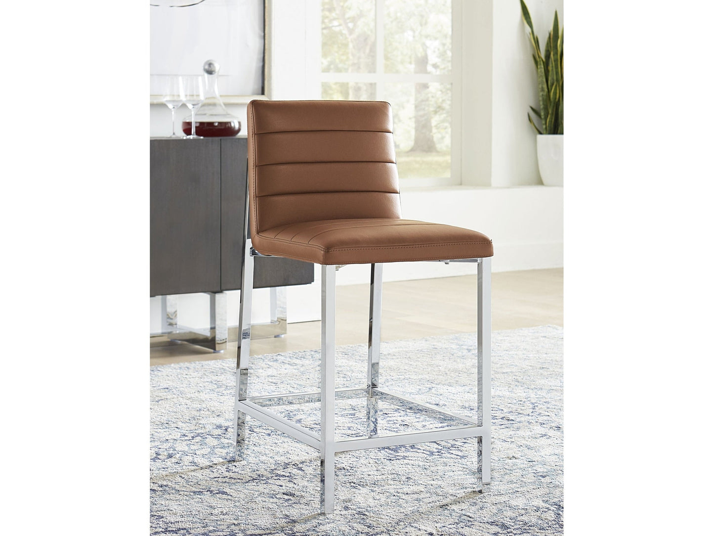 Amalfi Metal Back Counter Stool in Cognac Leather (Set of 2) - Ornate Home
