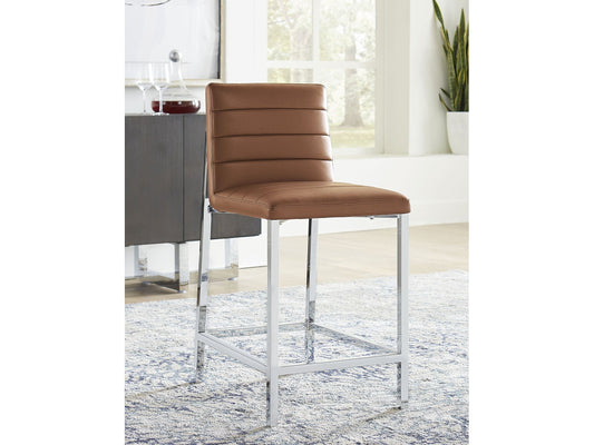 Amalfi Metal Back Counter Stool in Cognac Leather (Set of 2) - Ornate Home