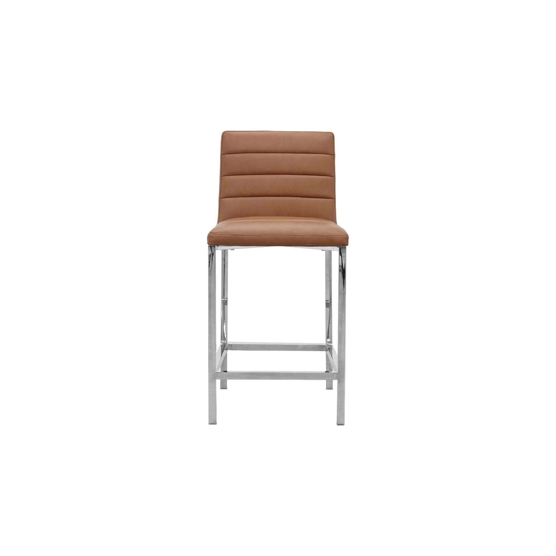 Amalfi Metal Back Counter Stool in Cognac Leather (Set of 2) - Ornate Home
