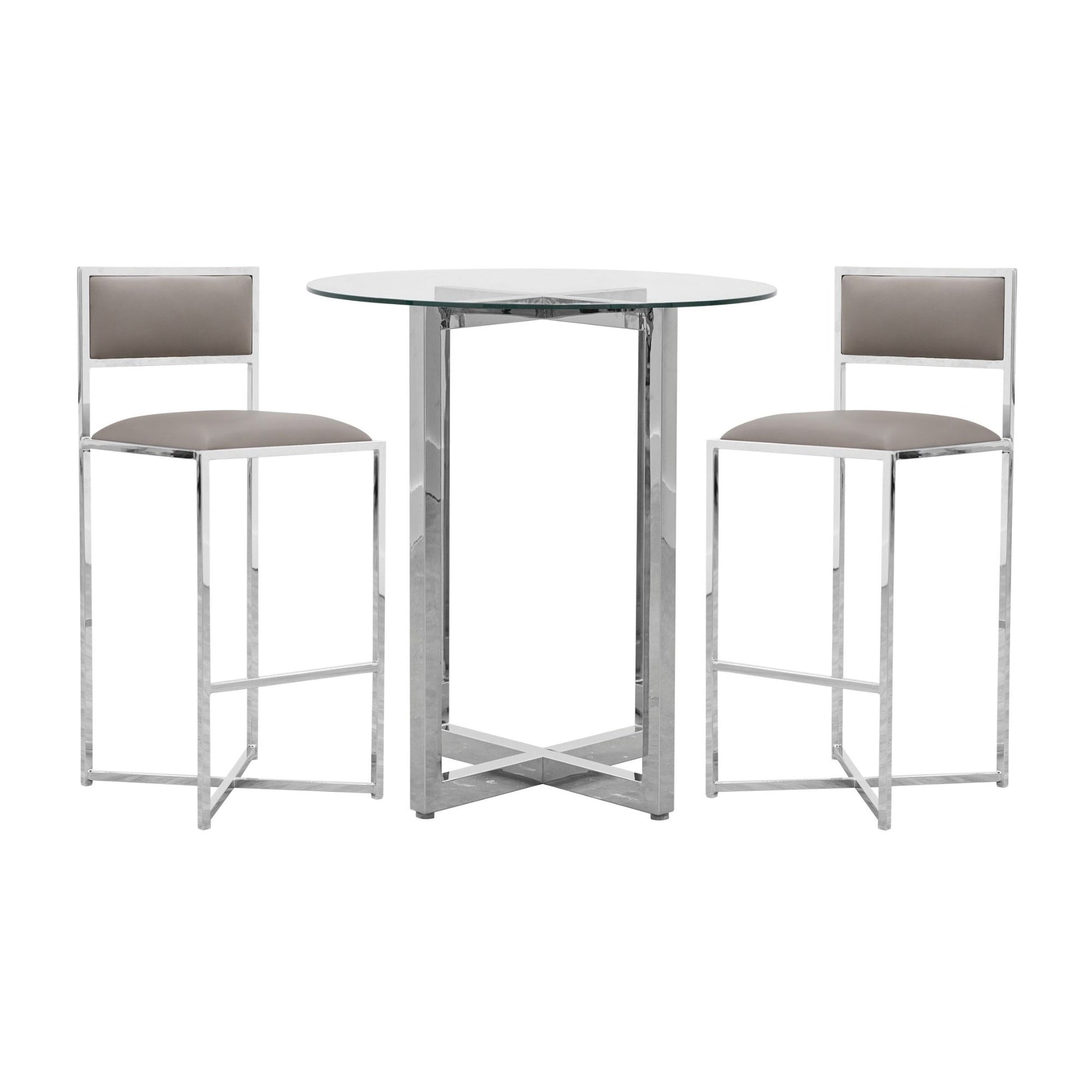 Amalfi X-Base Bar Stool in Taupe Leather (Set of 2) - Ornate Home