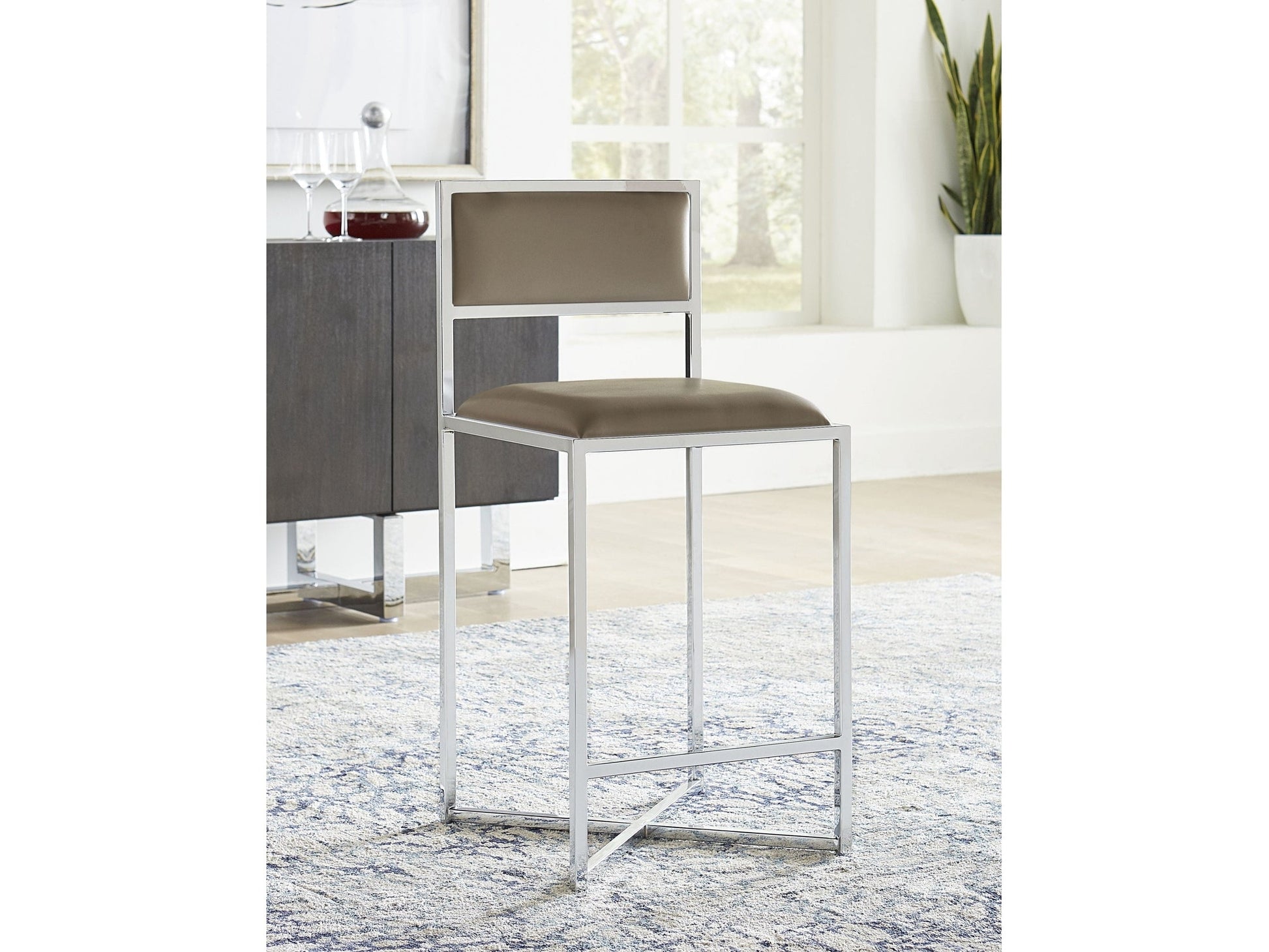 Amalfi X-Base Counter Stool in Taupe Leather (Set of 2) - Ornate Home