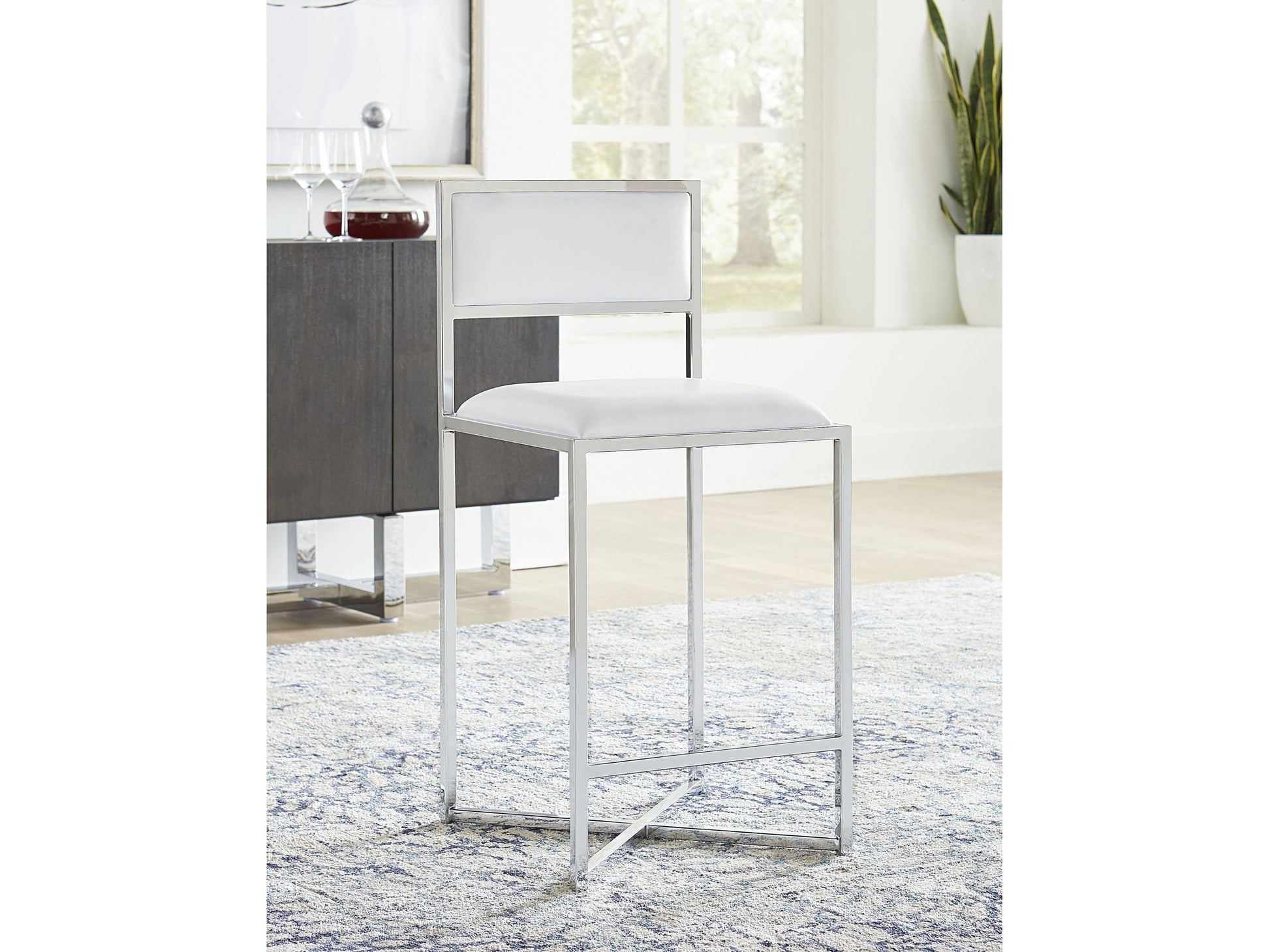 Amalfi X-Base Counter Stool in White Leather (Set of 2) - Ornate Home