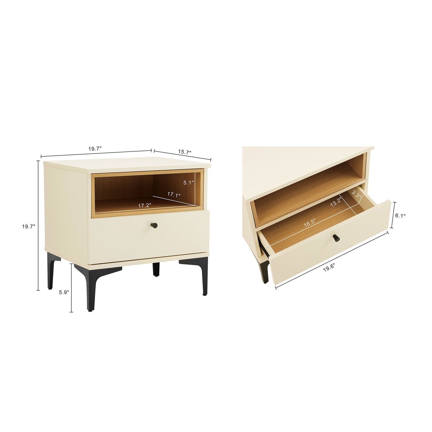 Amara Nightstand in Cream and Natural Oak (set of 2) - Ornate Home