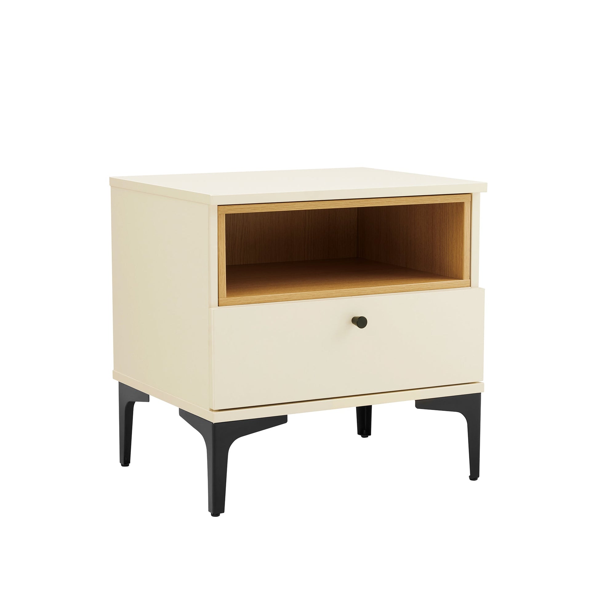 Amara Nightstand in Cream and Natural Oak (set of 2) - Ornate Home