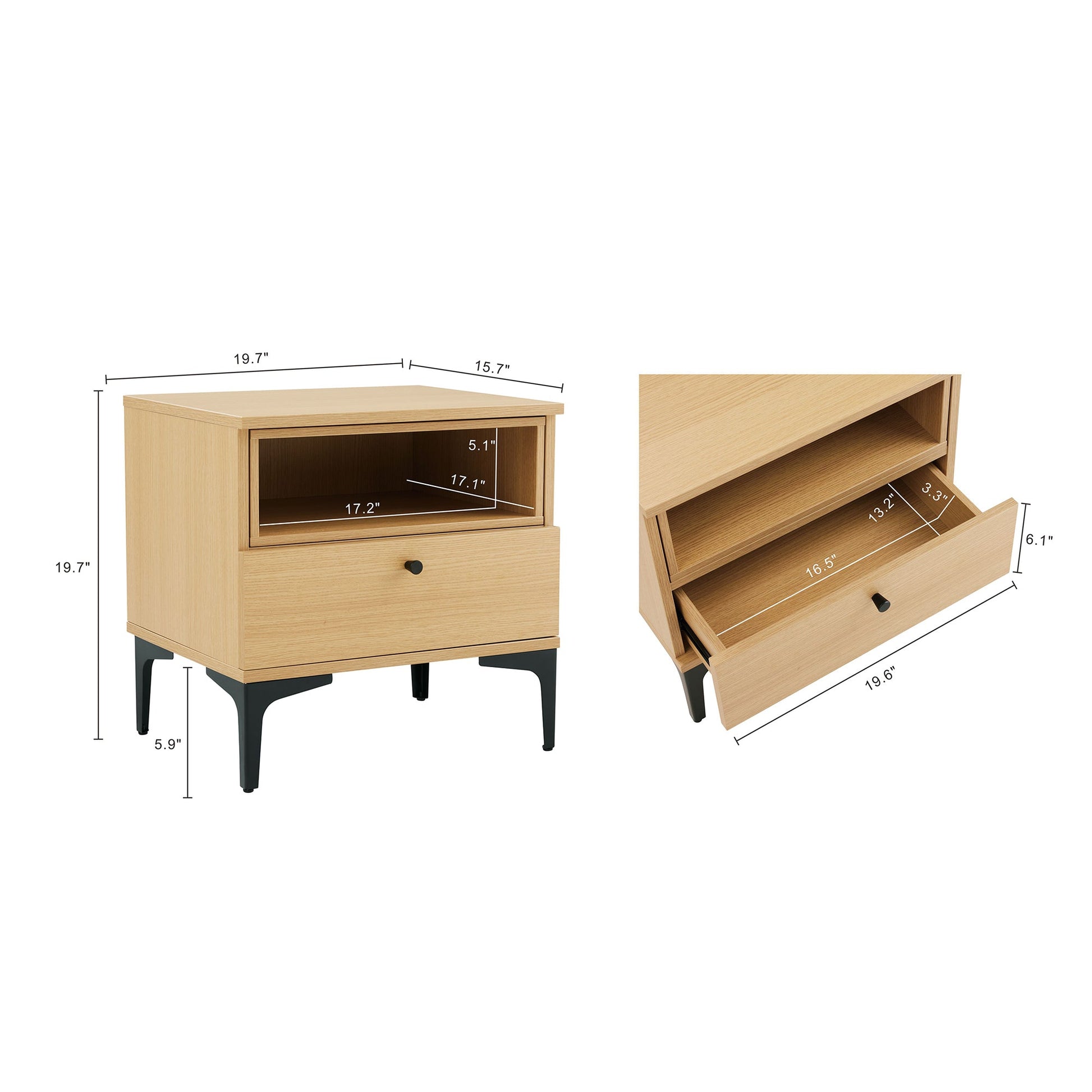 Amara Nightstand in Natural Oak (set of 2) - Ornate Home