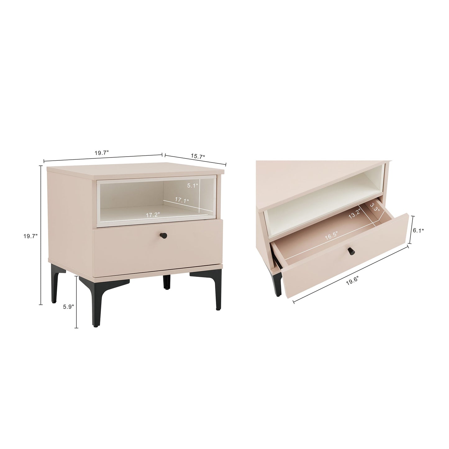 Amara Nightstand in Pale Rose and White - Ornate Home