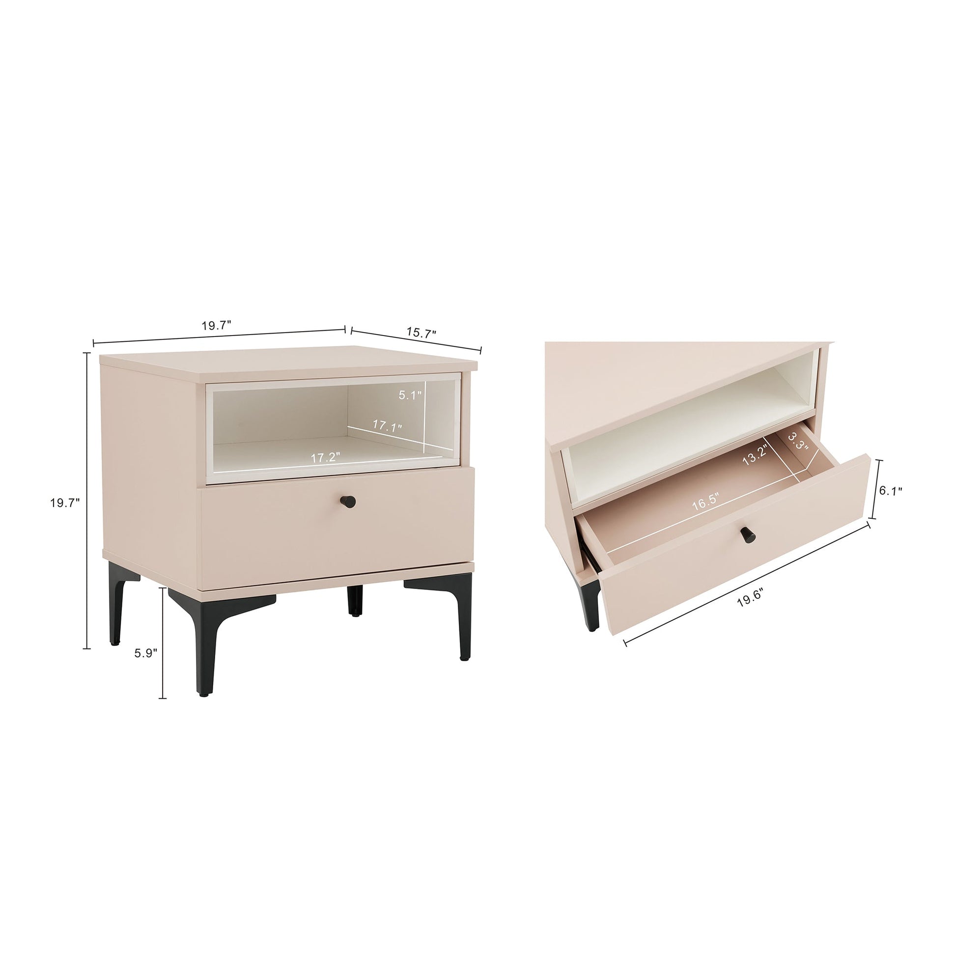 Amara Nightstand in Pale Rose and White - Ornate Home