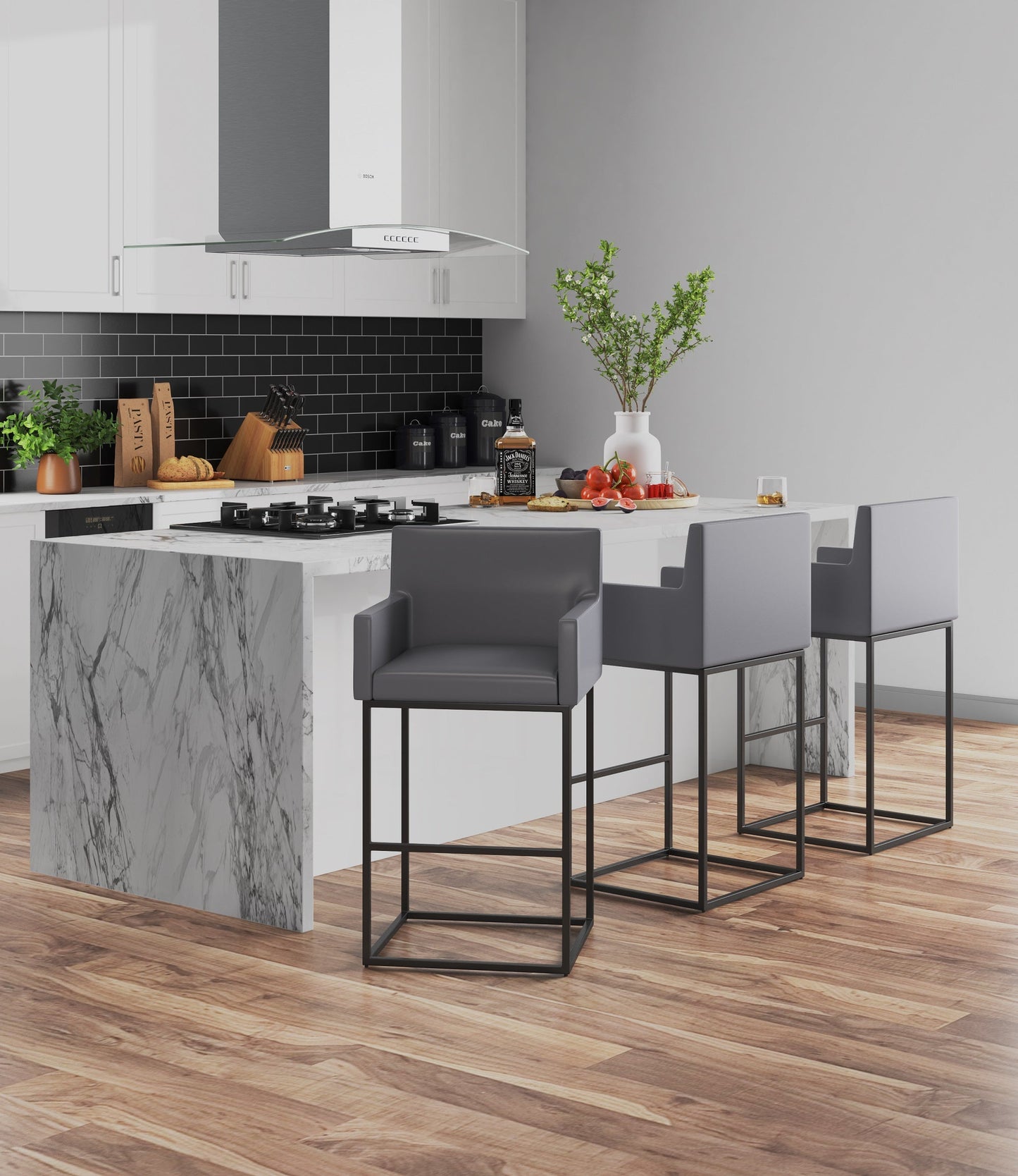 Ambassador Barstool in Grey and Black (set of 2) - Ornate Home