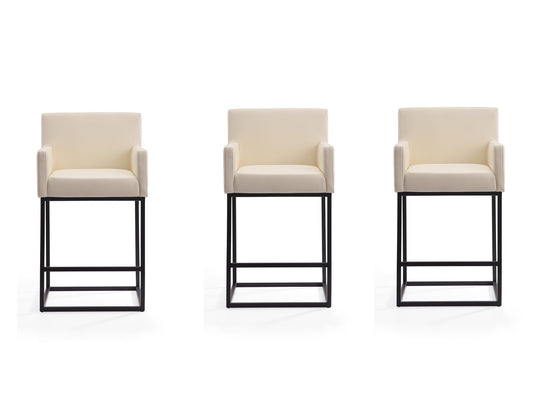 Ambassador Counter Stool in Cream and Black (set of 3) - Ornate Home