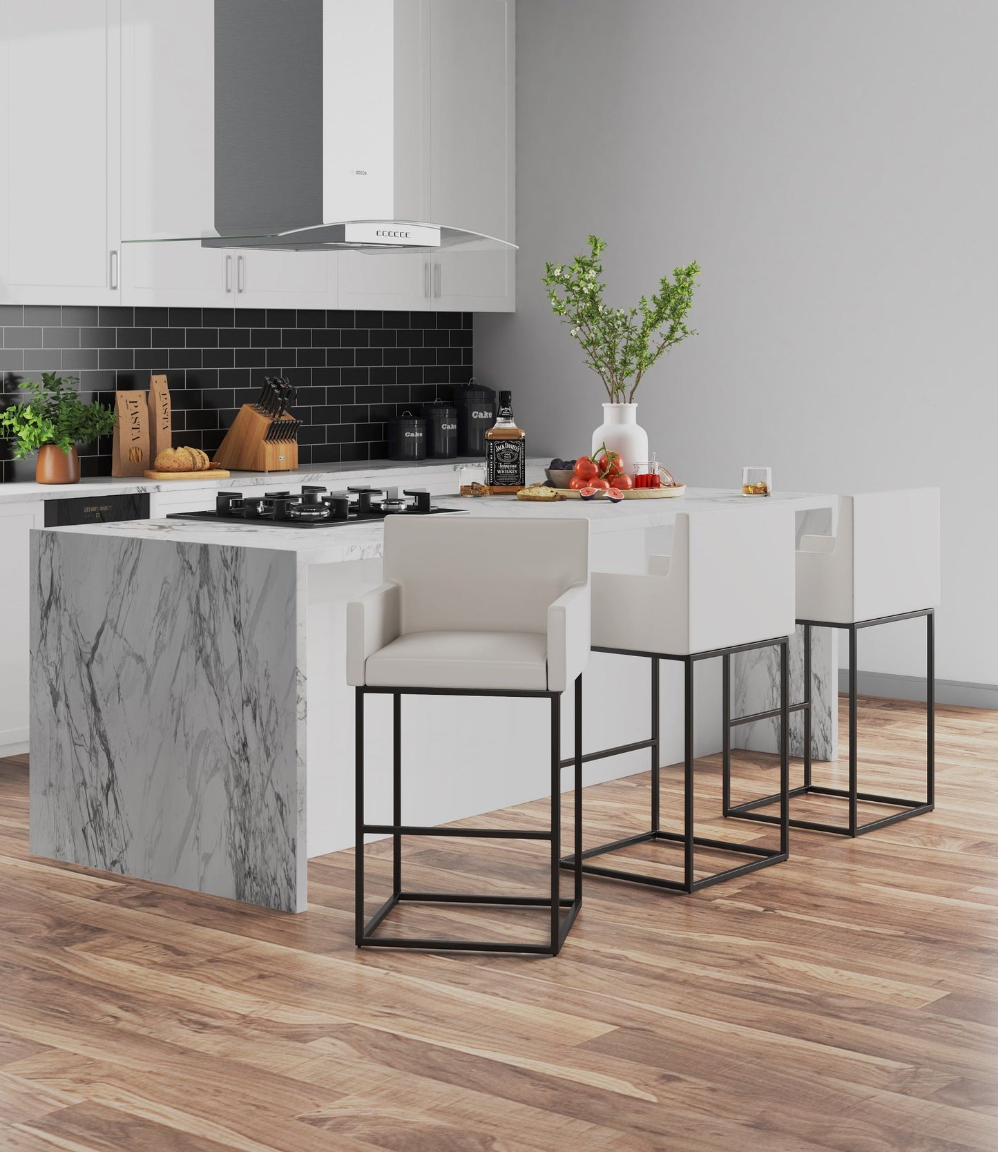 Ambassador Counter Stool in Cream and Black (set of 3) - Ornate Home