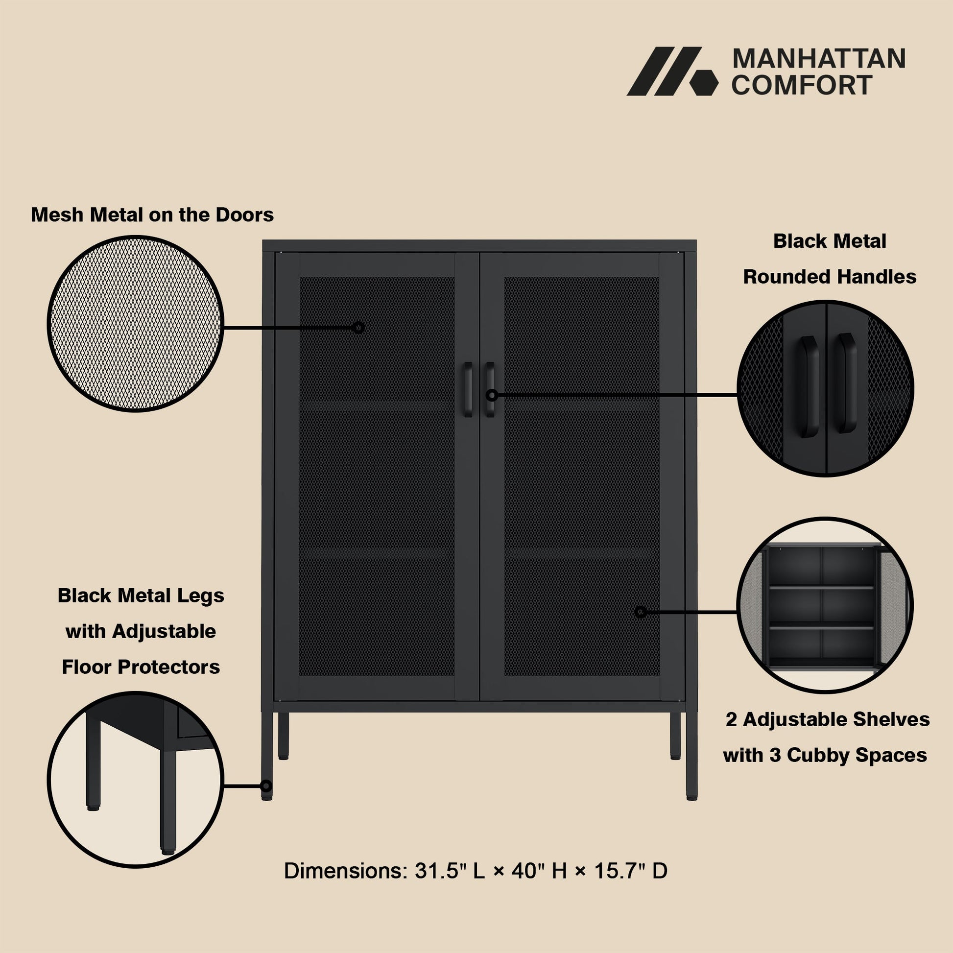 Amelia 31.5" Accent Cabinet in Black - Ornate Home