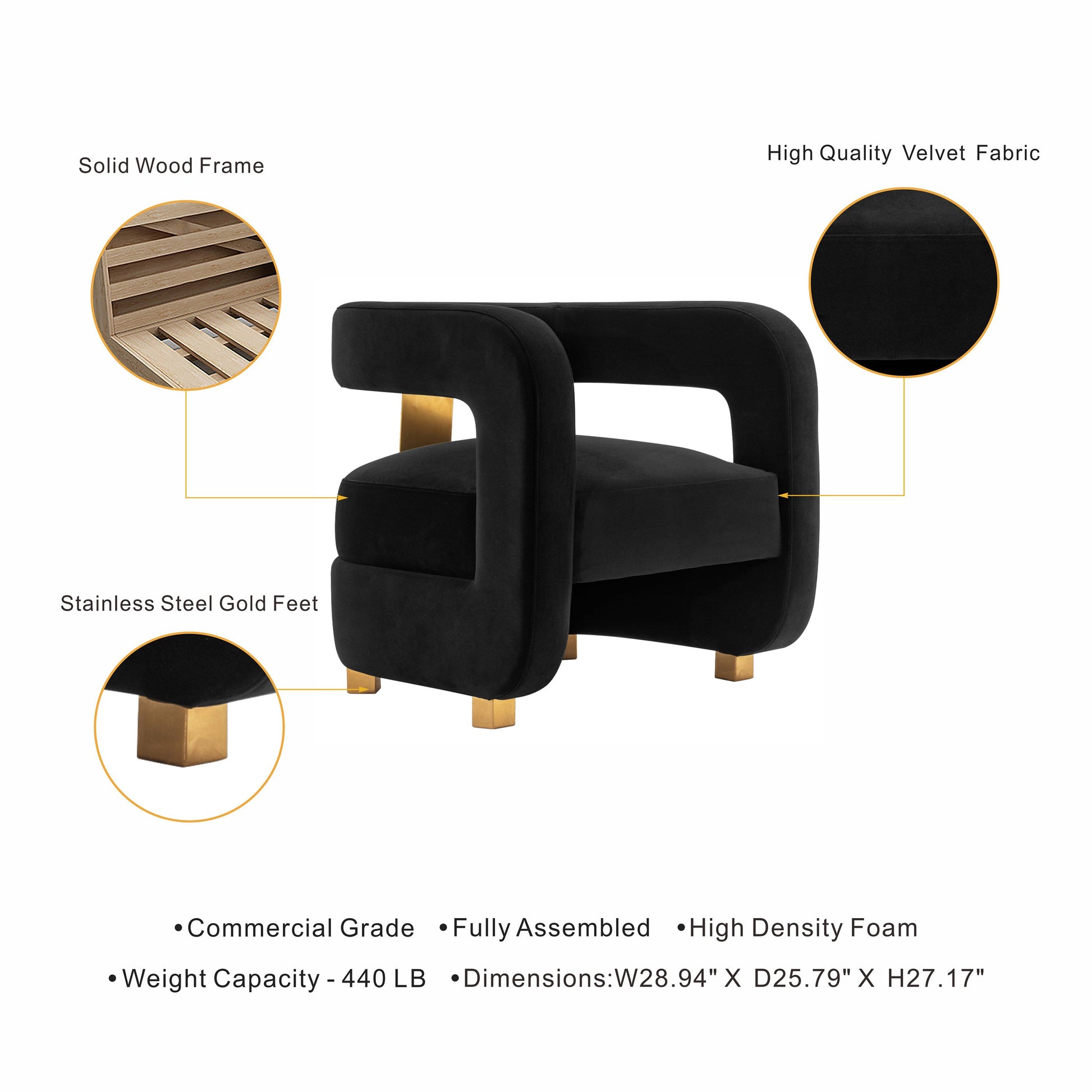 Amirah Accent Chair in Black (set of 2) - Ornate Home