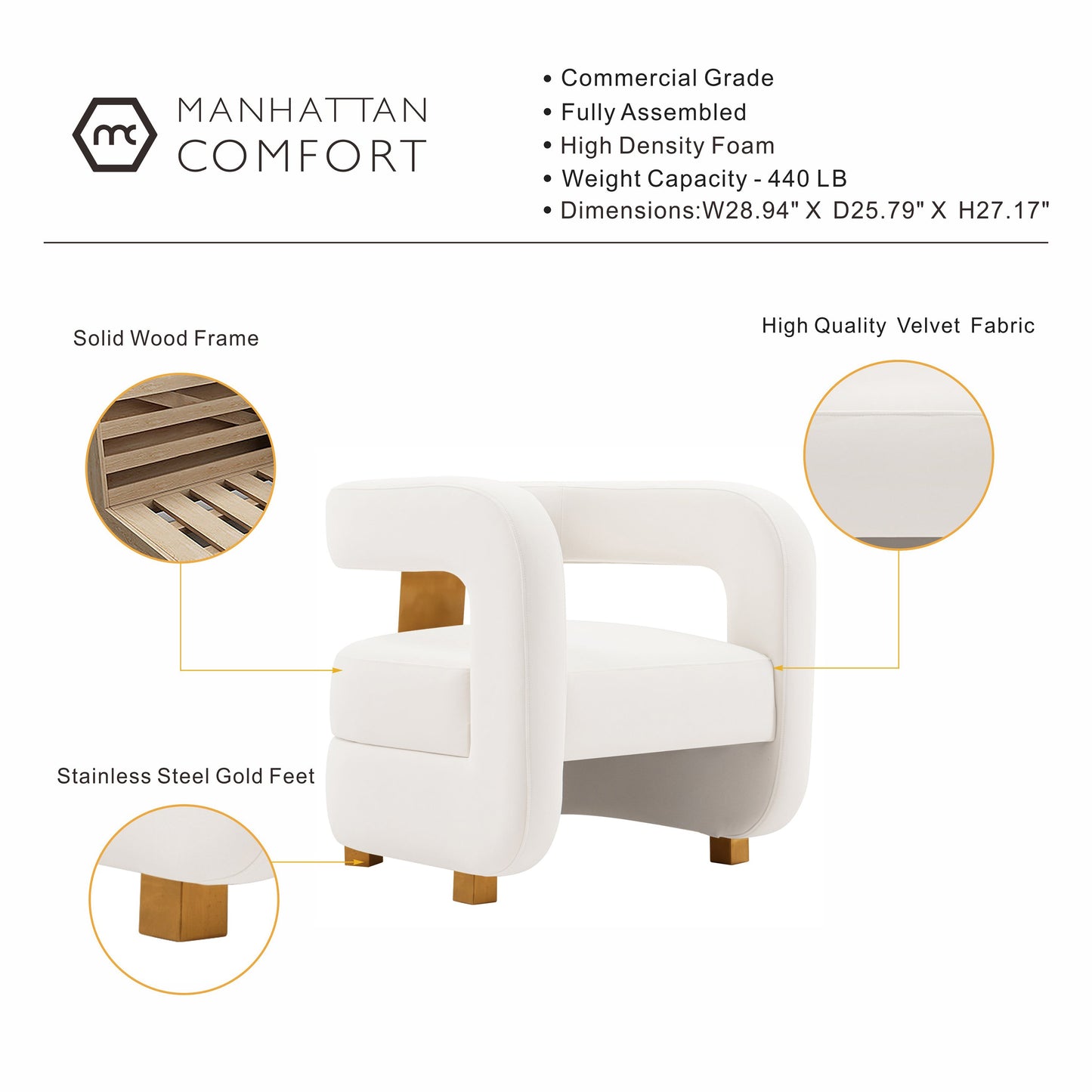 Amirah Accent Chair in White - Ornate Home