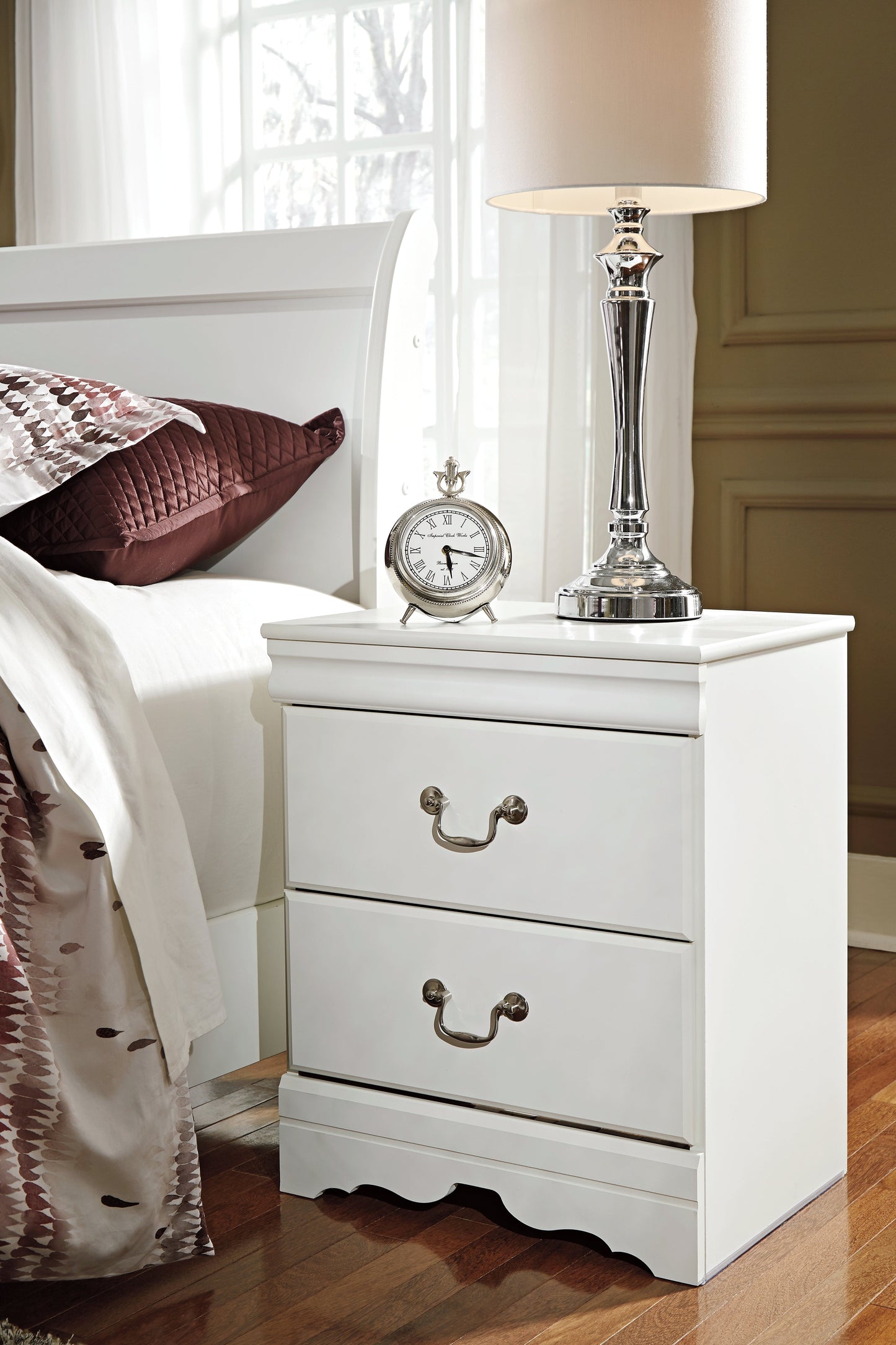 Anarasia White Twin Sleigh Bed w/Nightstand- Viva Furn