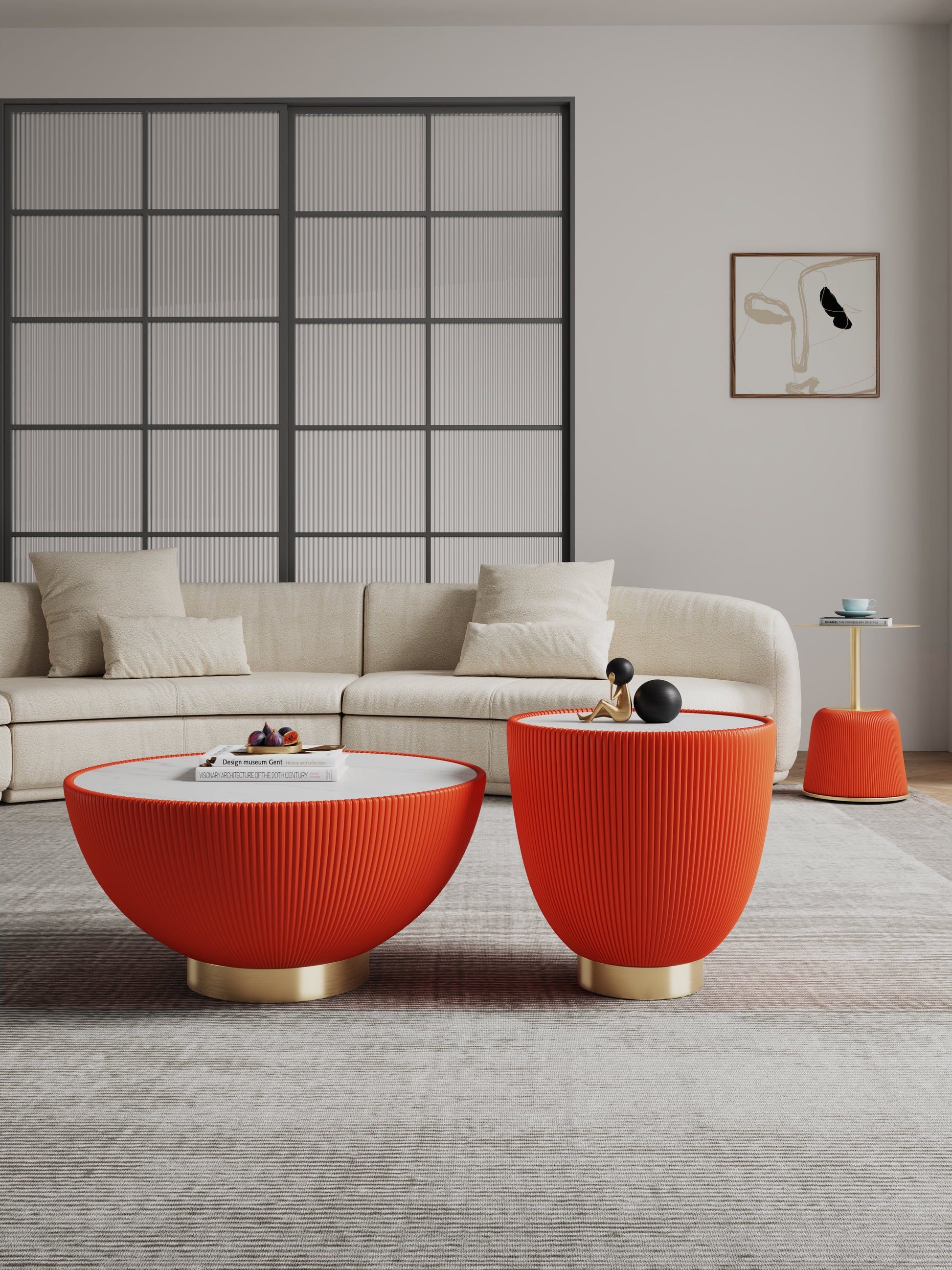 Anderson Coffee Table, End Table 1.0 and End Table 2.0 in Orange (set of 3) - Ornate Home