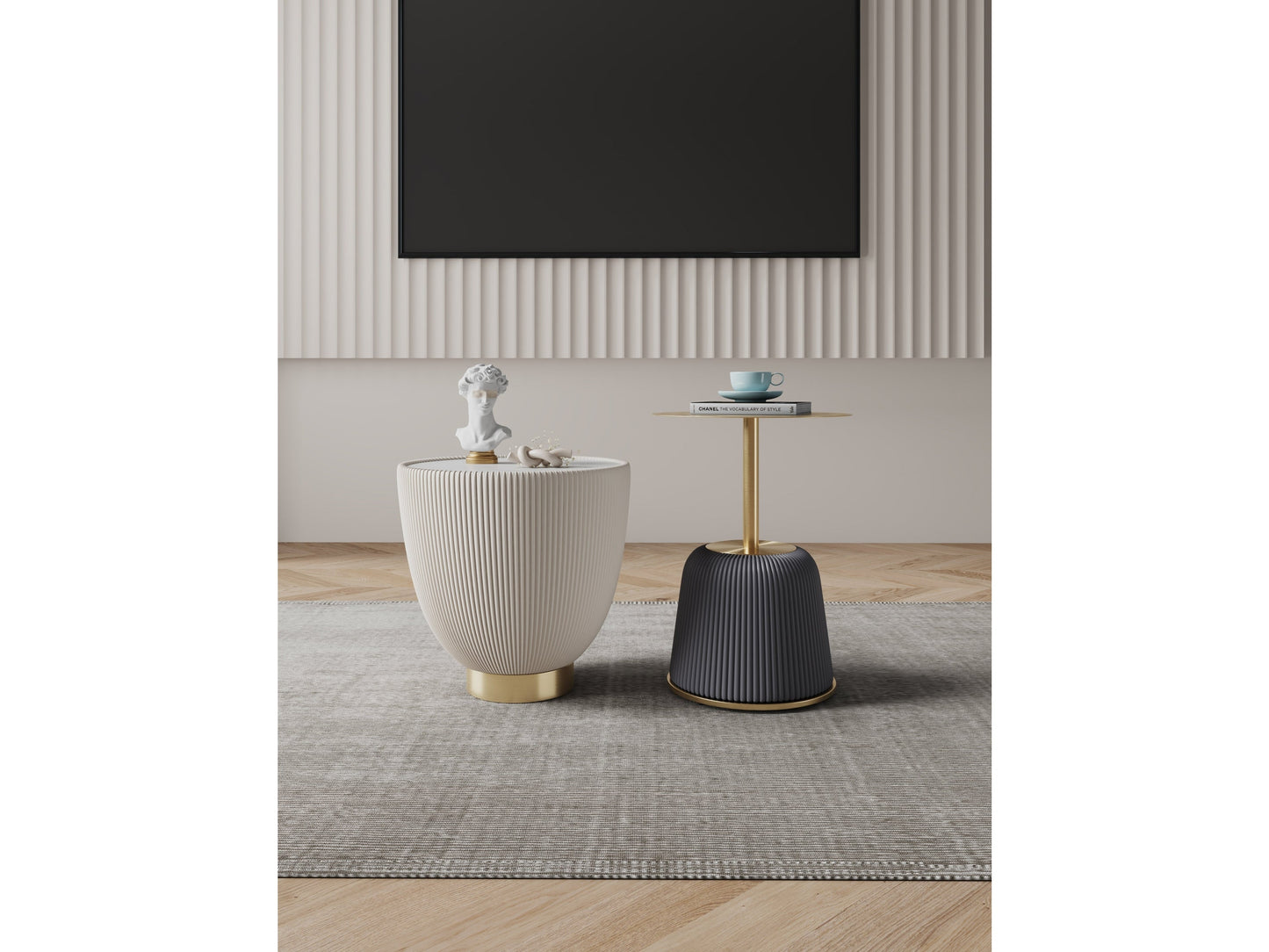 Anderson End Table 1.0 and End Table 2.0 in Cream and Grey (set of 2) - Ornate Home