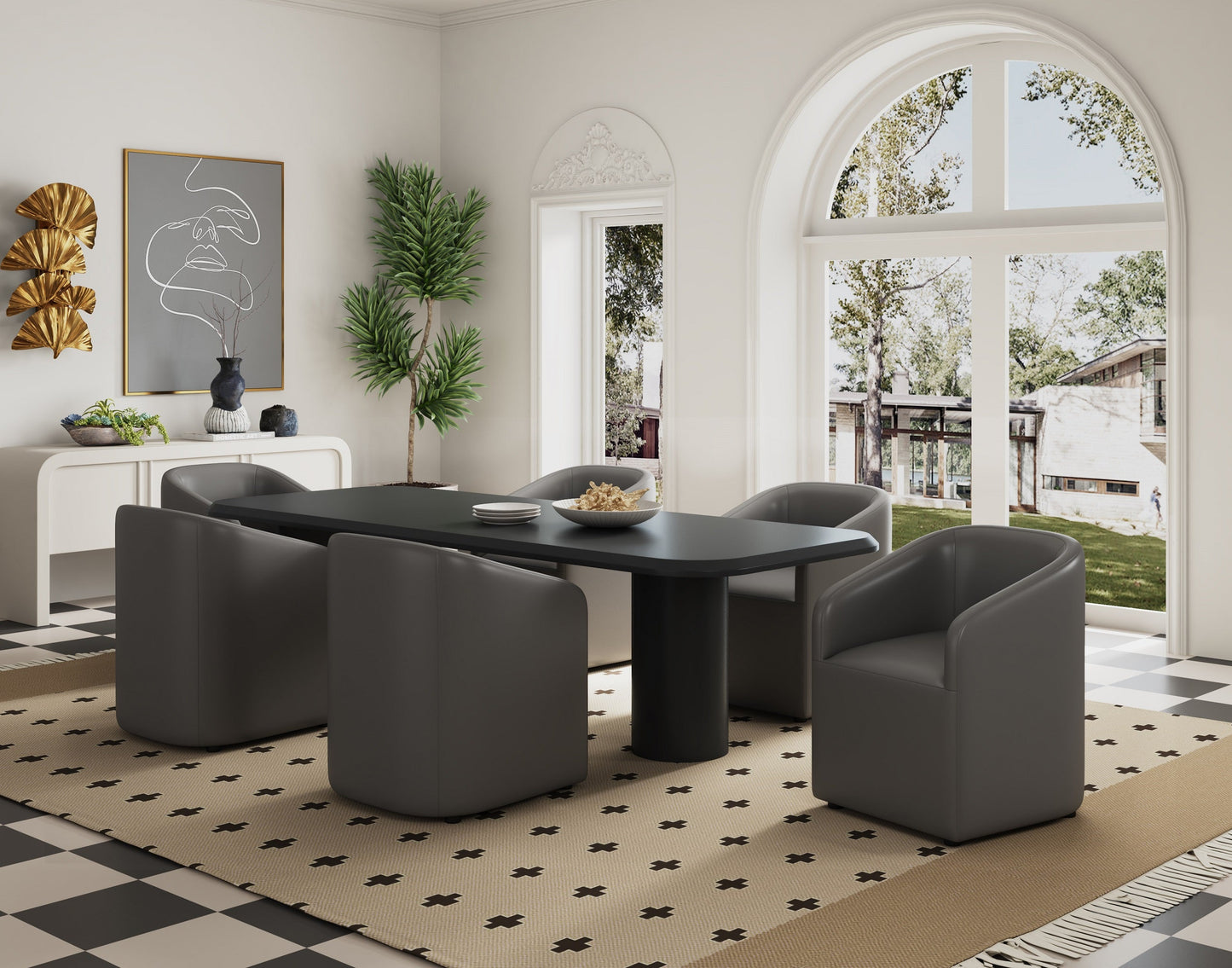 Anna Round Faux Leather Dining Armchair in Pewter - Ornate Home