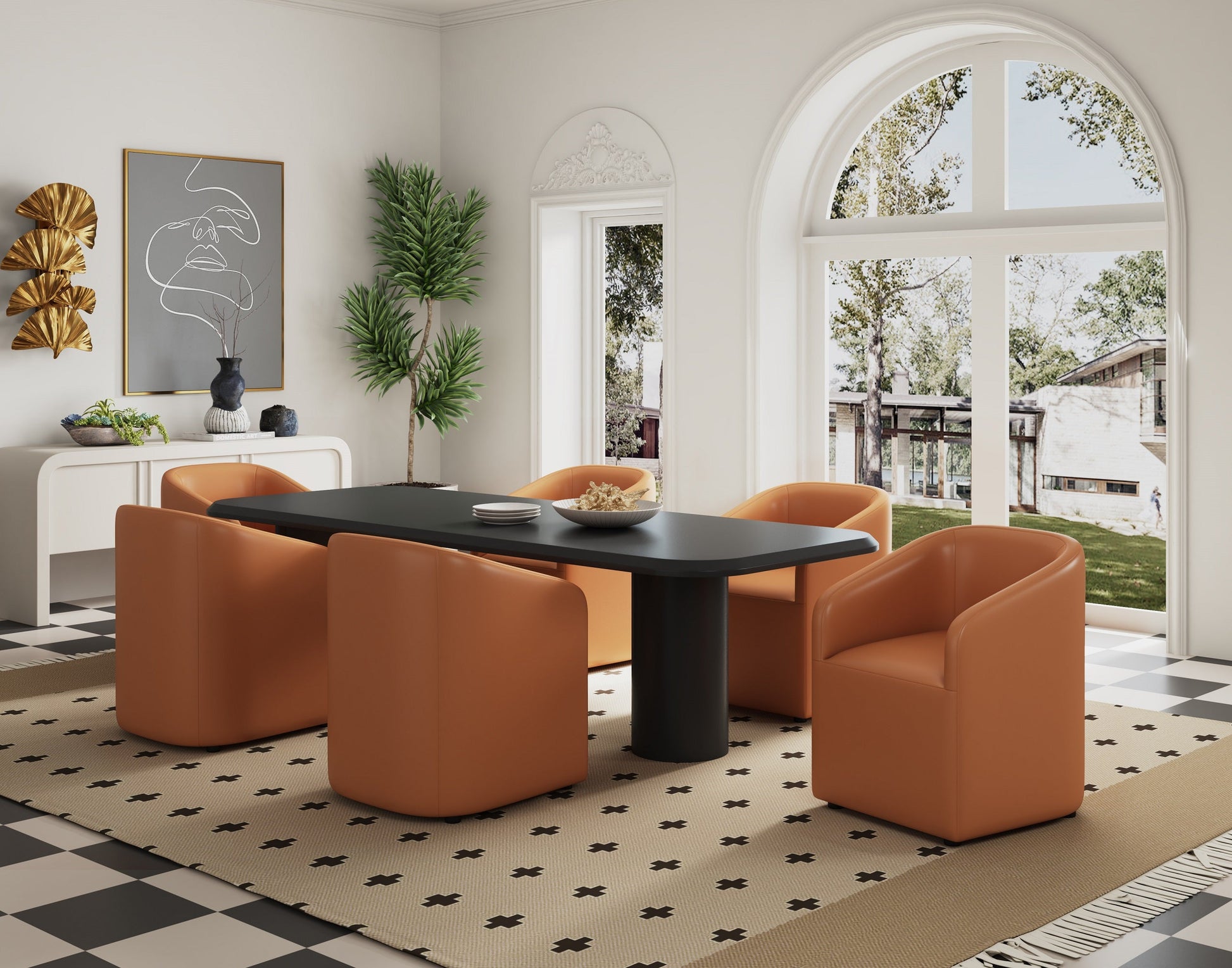 Anna Round Faux Leather Dining Armchair in Saddle - Ornate Home