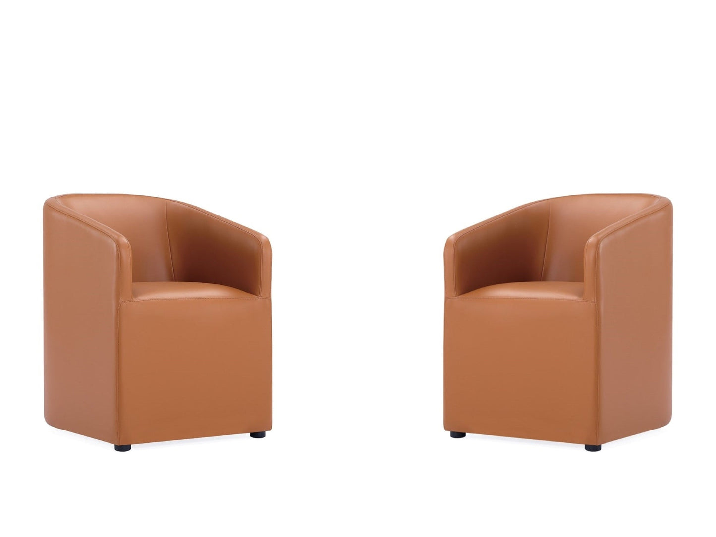 Anna Round Faux Leather Dining Chair in Saddle (set of 2) - Ornate Home