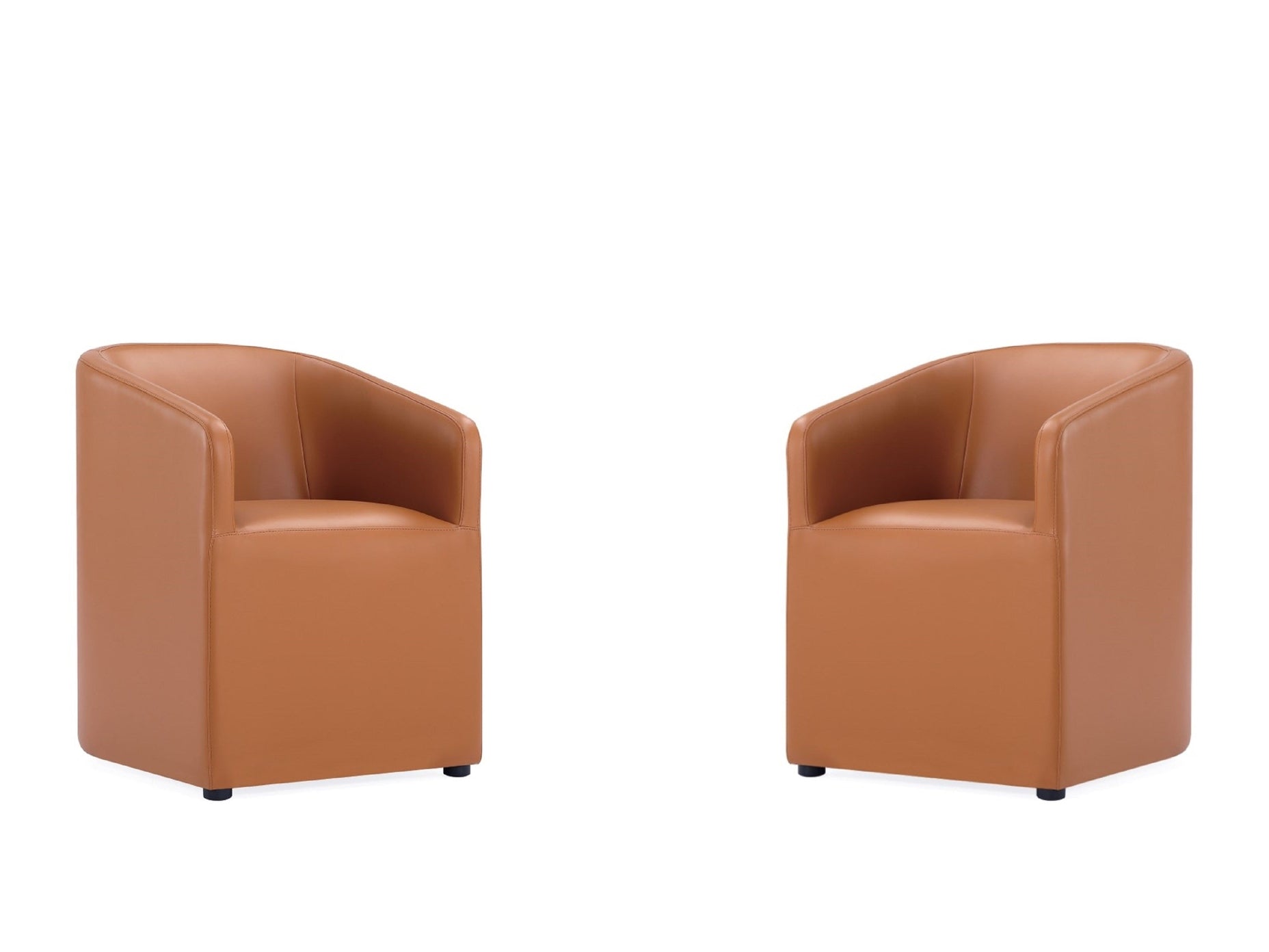 Anna Round Faux Leather Dining Chair in Saddle (set of 2) - Ornate Home