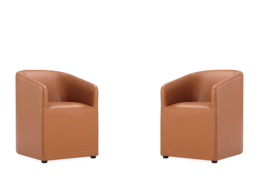 Anna Round Faux Leather Dining Chair in Saddle (set of 2) - Ornate Home