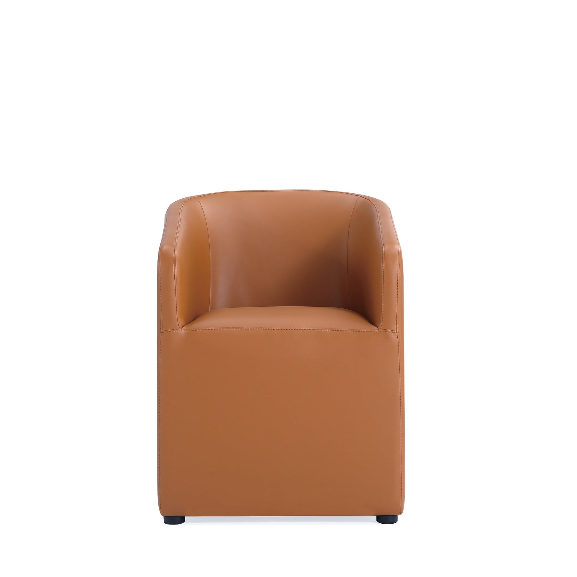 Anna Round Faux Leather Dining Chair in Saddle (set of 2) - Ornate Home