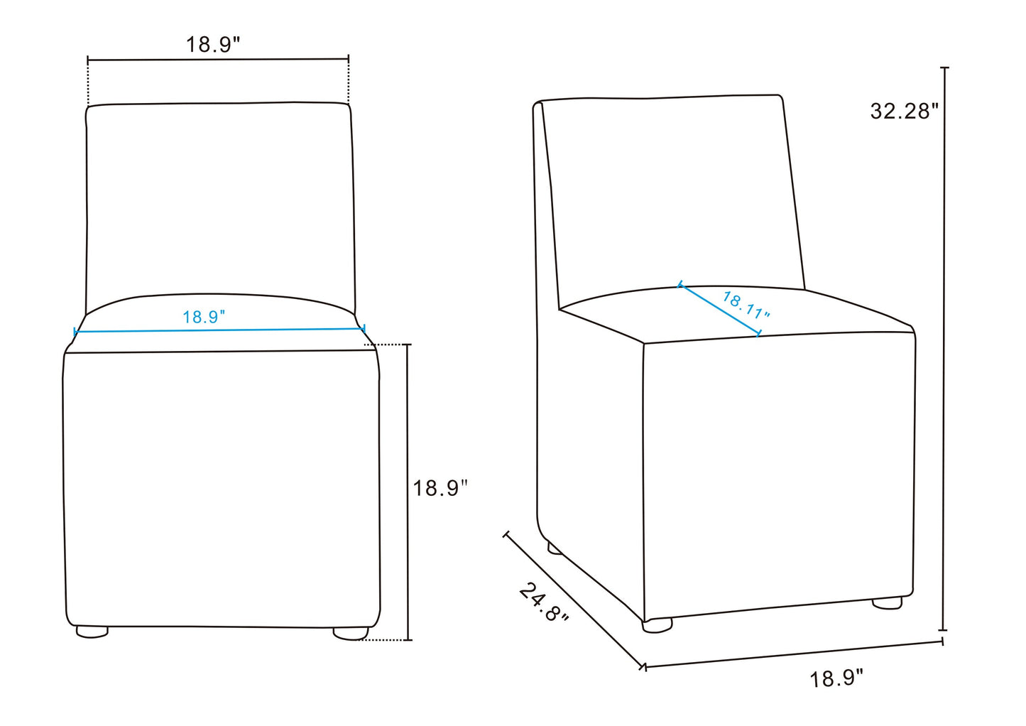 Anna Square Faux Leather Armless Dining Chair in Pewter (set of 2) - Ornate Home