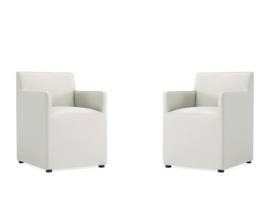 Anna Square Faux Leather Dining Arm Chair in Light Stone Grey (set of 2) - Ornate Home