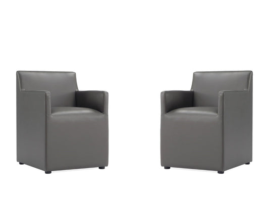 Anna Square Faux Leather Dining Arm Chair in Pewter (set of 2) - Ornate Home