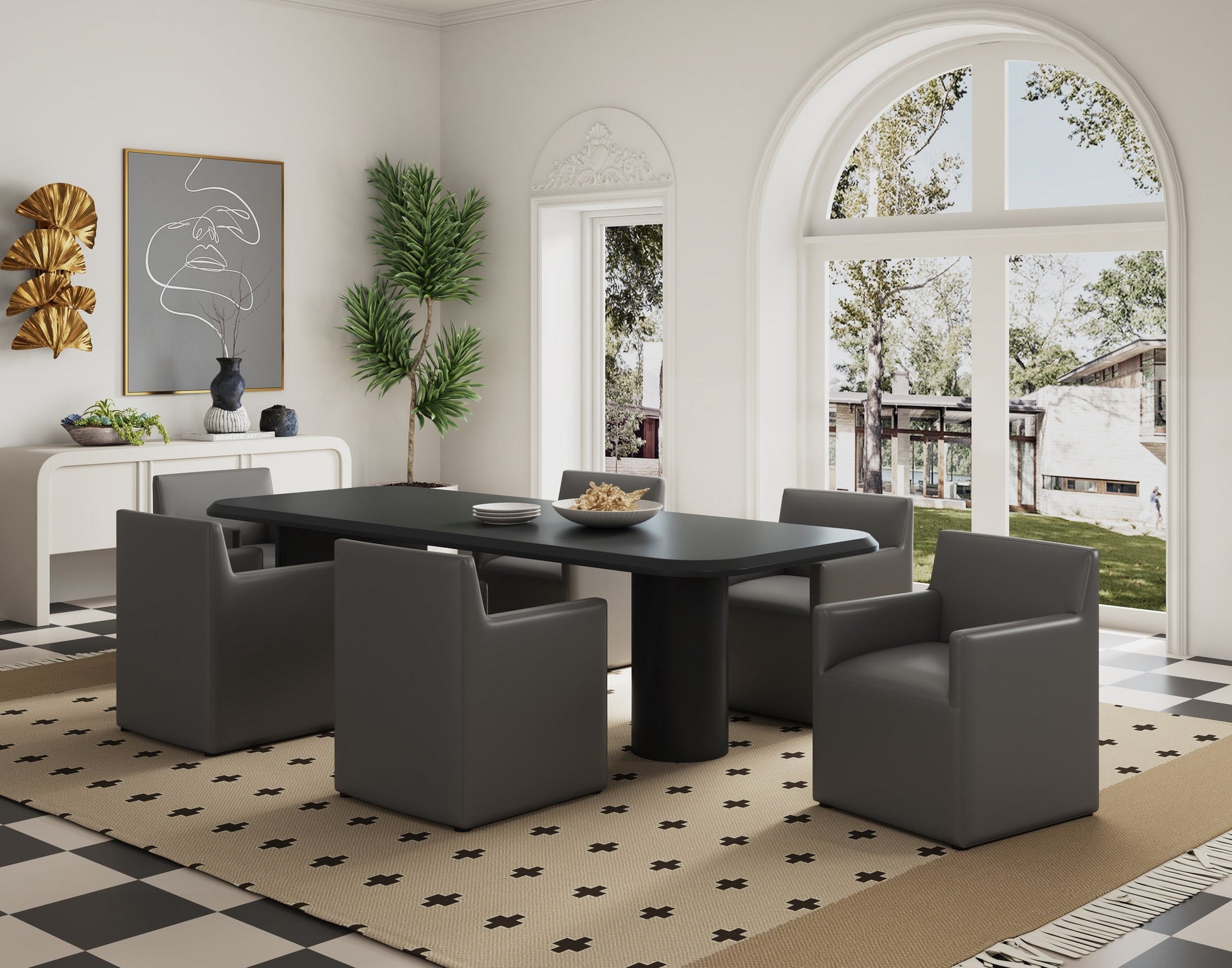 Anna Square Faux Leather Dining Arm Chair in Pewter (set of 2) - Ornate Home