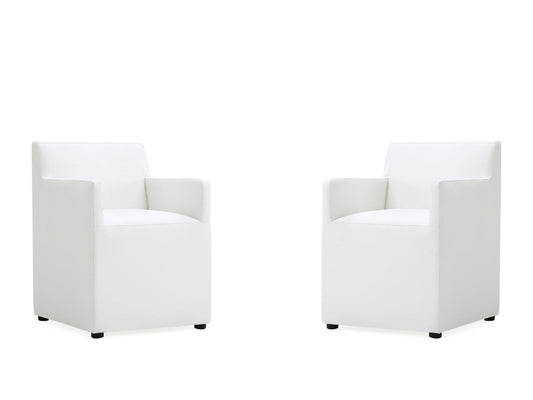 Anna Square Faux Leather Dining Armchair in Cream (set of 2) - Ornate Home